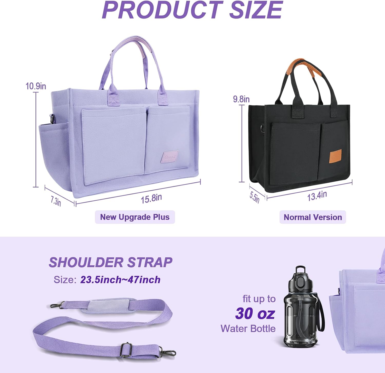 Canvas Tote Bag for Women With Pockets, Laptop Work Crossbody Purses Everything Shoulder Tote Bag Everyday Satchel Handbags - Image 7