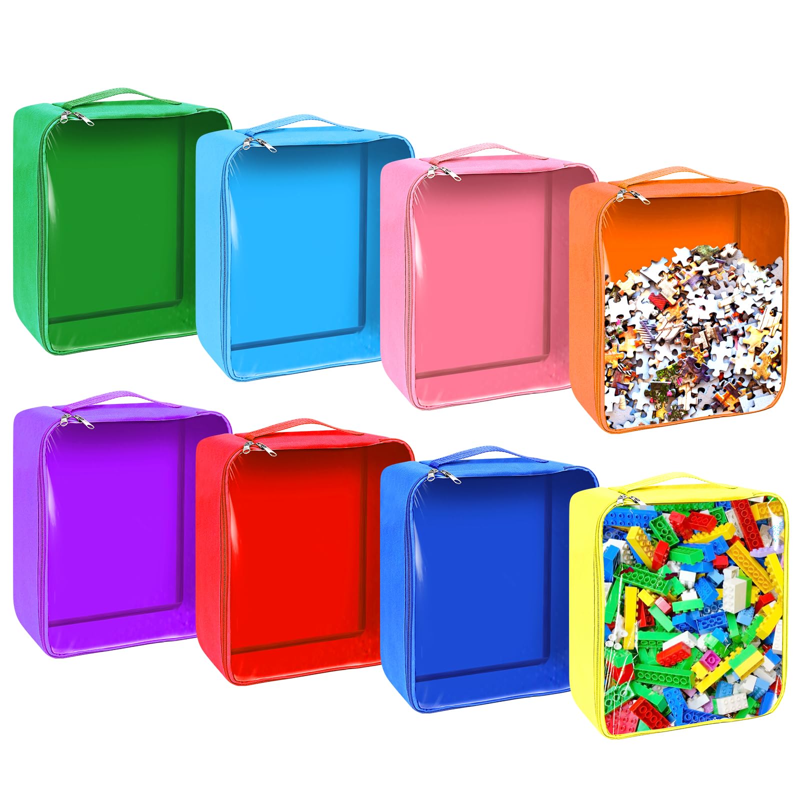 Paquete de 8 bolsas de almacenamiento de juguetes con cremallera, bolsas organizadoras de PVC transparente, organizador de almacenamiento de juguetes reutilizables con asa portátil, bolsas