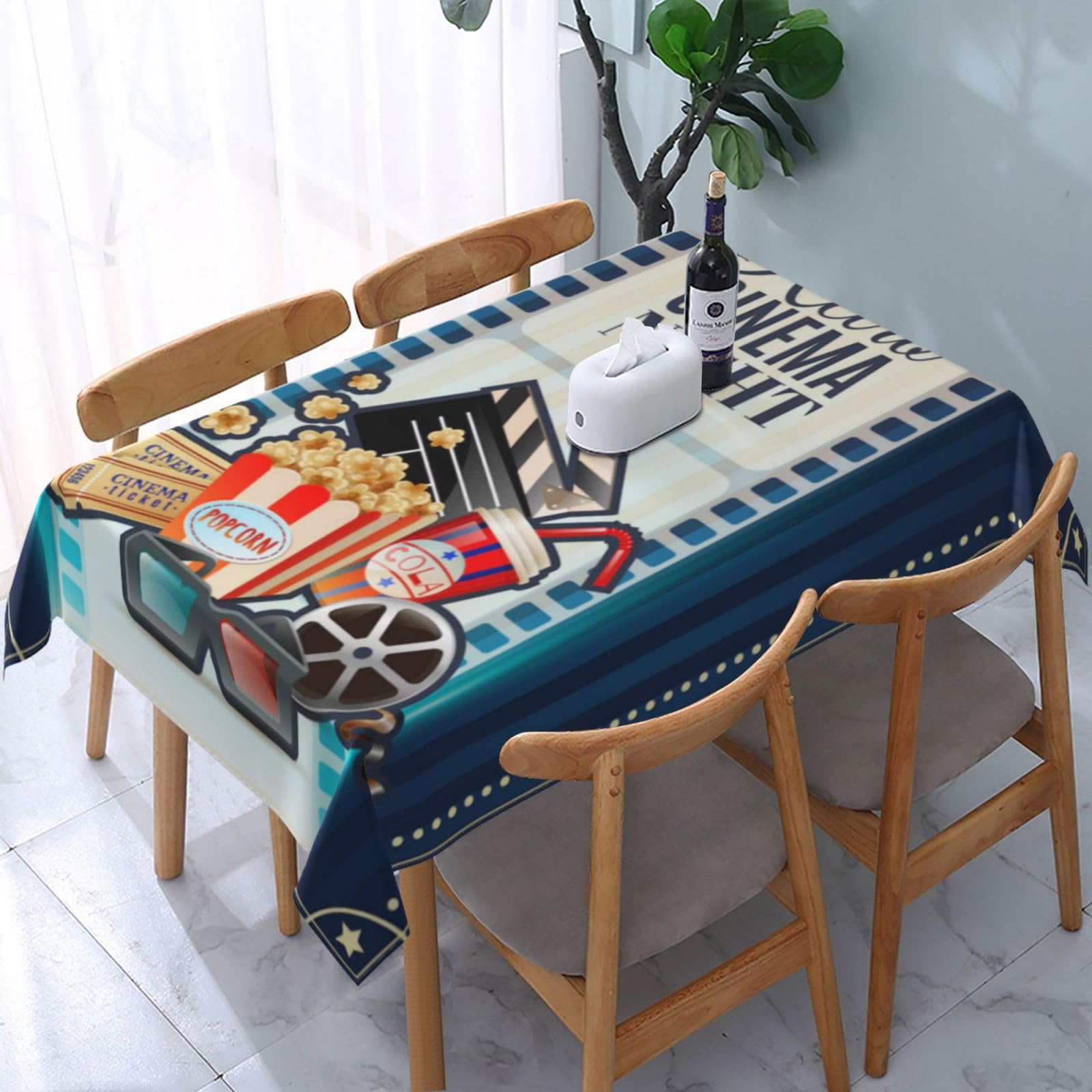 HLBSDM Retro Theater Movie Night Cinema Rectangle Tablecloth, Suitable for Wedding, Party and Restaurant Festival Gathering Event Polyester Fabric Decorative Tablecloth(54x72in)