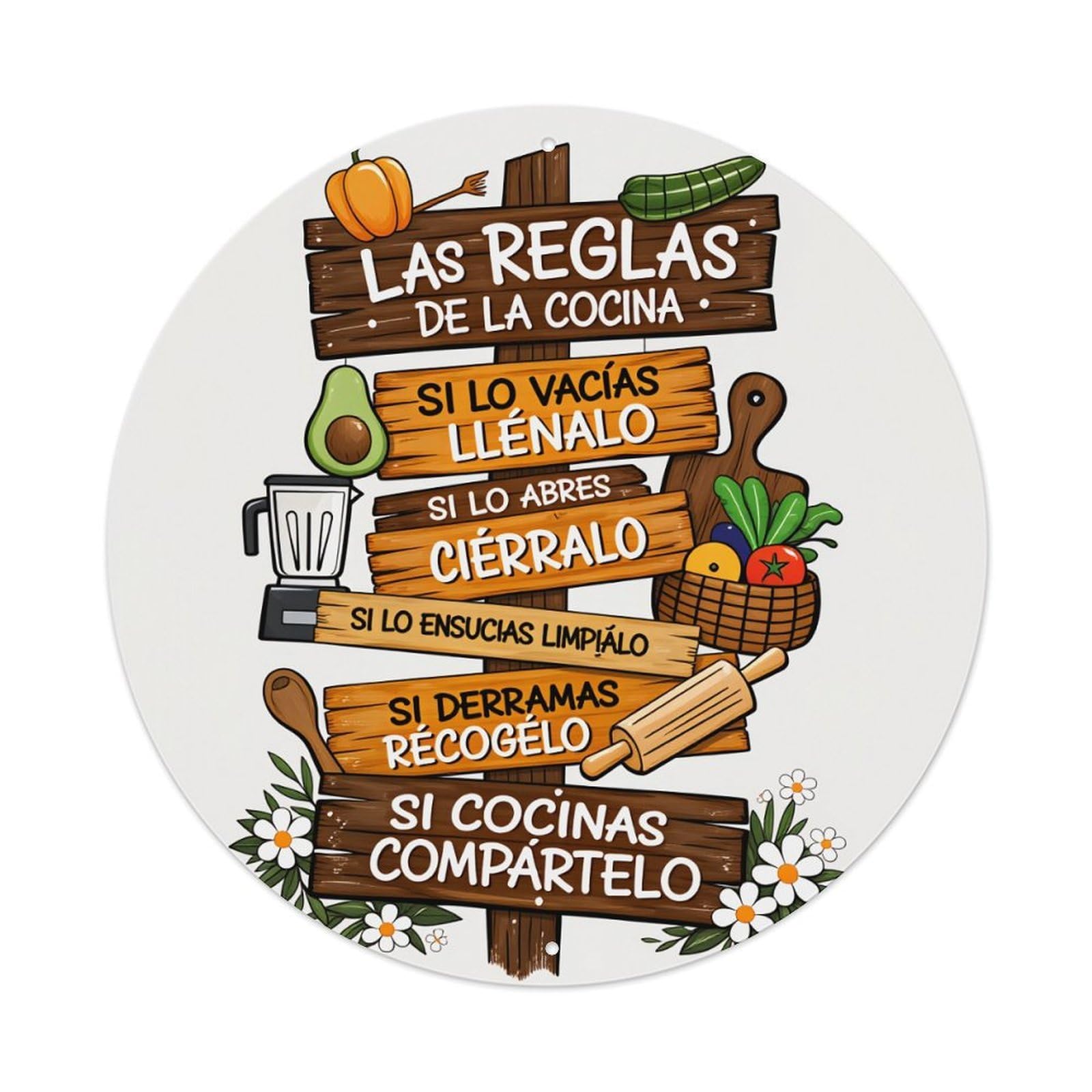 The Rules Of The Kitchen- Round Vintage Tin Sign,Retro Wall Art,Metal Poster for Home, Bar, Garage, Cafe, Rustic Indoor & Outdoor Decor, 8x8 Inches