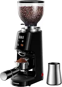 SHARDOR Moedor De Café Profissional Com Rebarbas 64 Mm, 100 Níveis Moagem E Câmara Toda Em Metal, Temporizador Eletrônico Ajustável Grãos, Visor Led, Antiestático, Preto