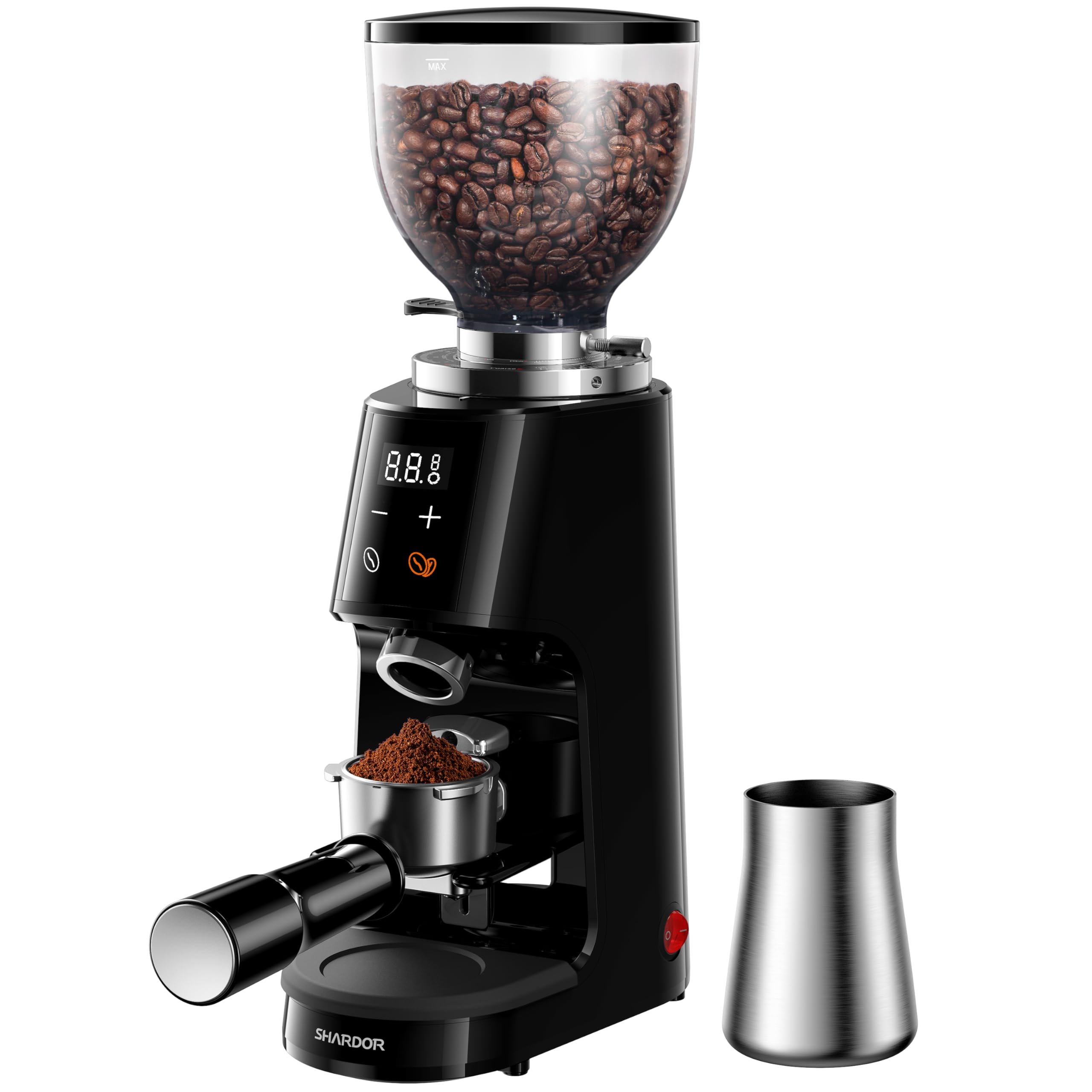 Professional 64mm Burr Coffee Grinder with 100 Grind Settings and All-Metal Chamber, Coffee Bean Grinder with Adjustable Electronic Timer and LED Display, Anti-Static,Black