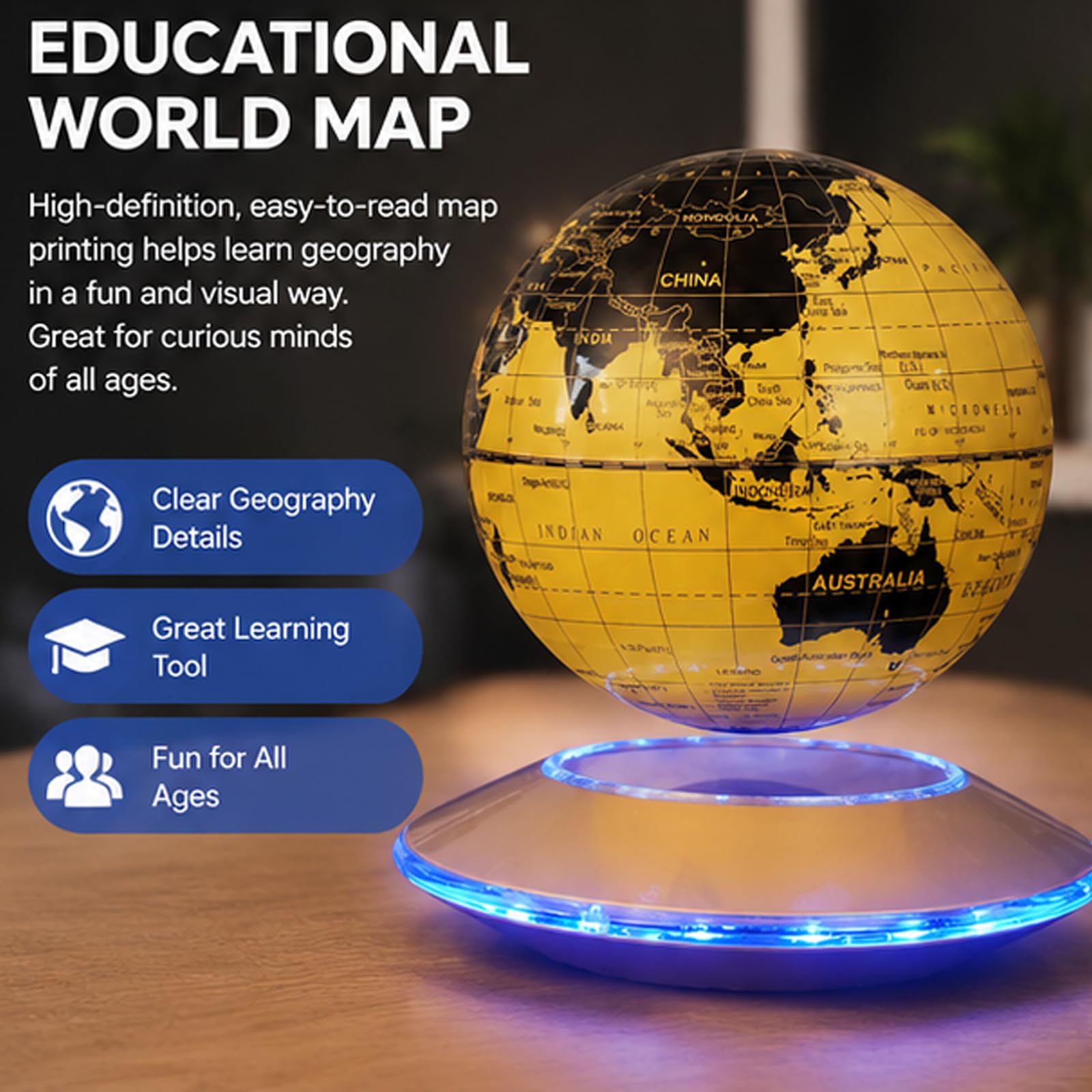 Lampada a globo galleggiante, luce LED a levitazione magnetica, rotazione a 360°, scrivania