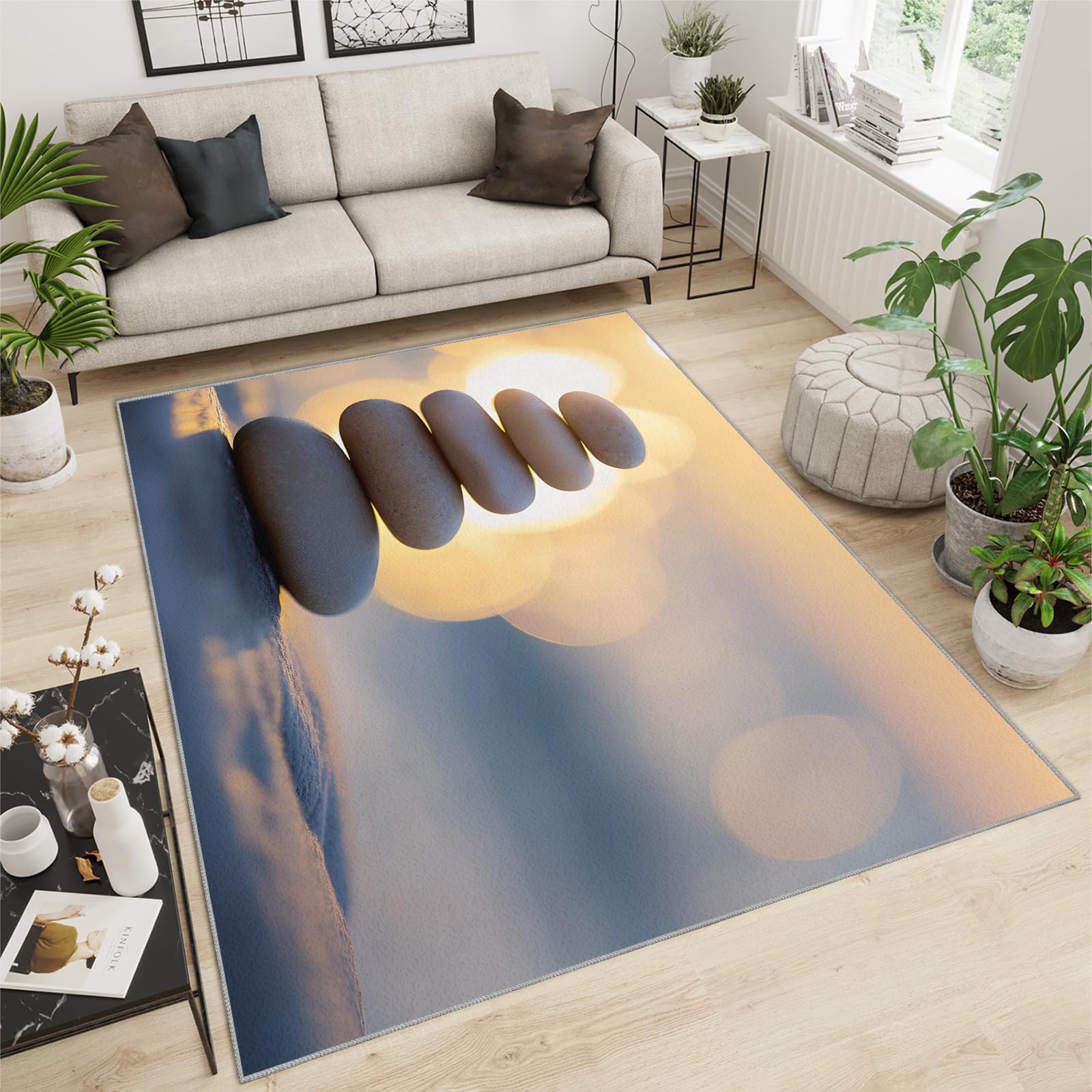 Zen Sand Rug 6x9, Zen Stone Area Rug - Non-Slip Washable Rugs for