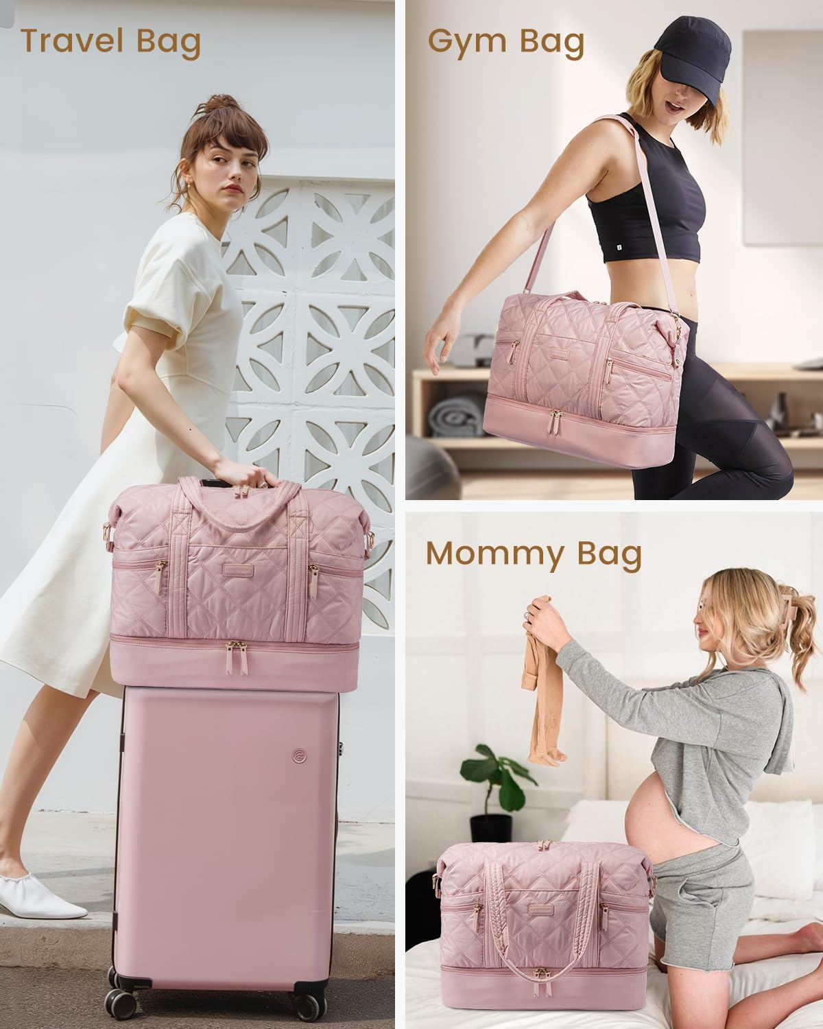 LOVEVOOK Travel Duffle Bag, Lightweight Weekender Bags for Women with Shoe Compartment,40L Puffer Gym Bag Personal Item Travel Bag, Quilted Overnight Bags and Hospital Bag for Labor and Delivery - Image 6