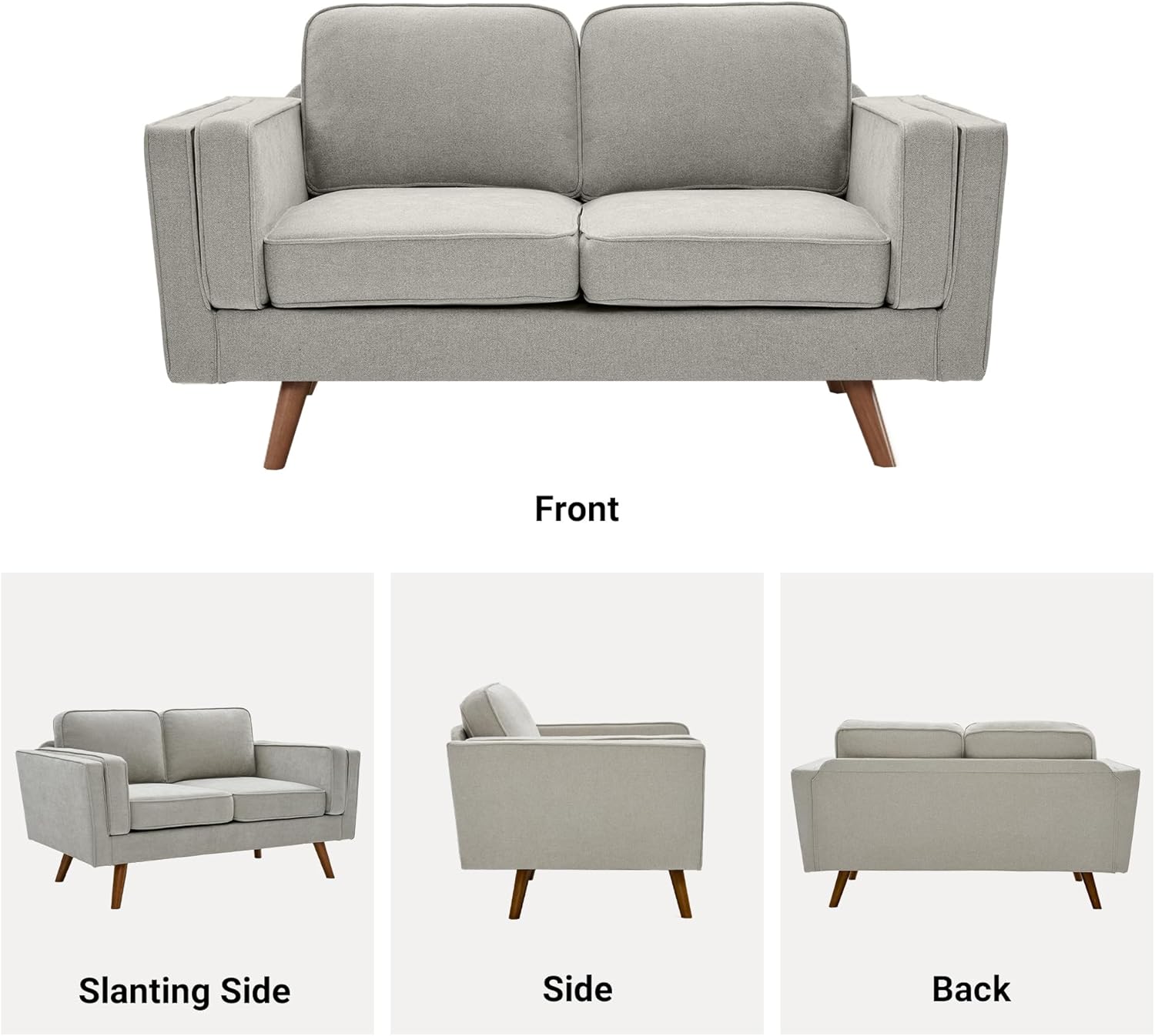 Kingfun Modern Loveseat Sofa for Living Room,Chenille Loveseat, Dual-Layer Armrests, Removable Cover, Spring Cushions, Solid Wood Frame, Easy Assembly for Small Spaces (62.2inch，Khaki)