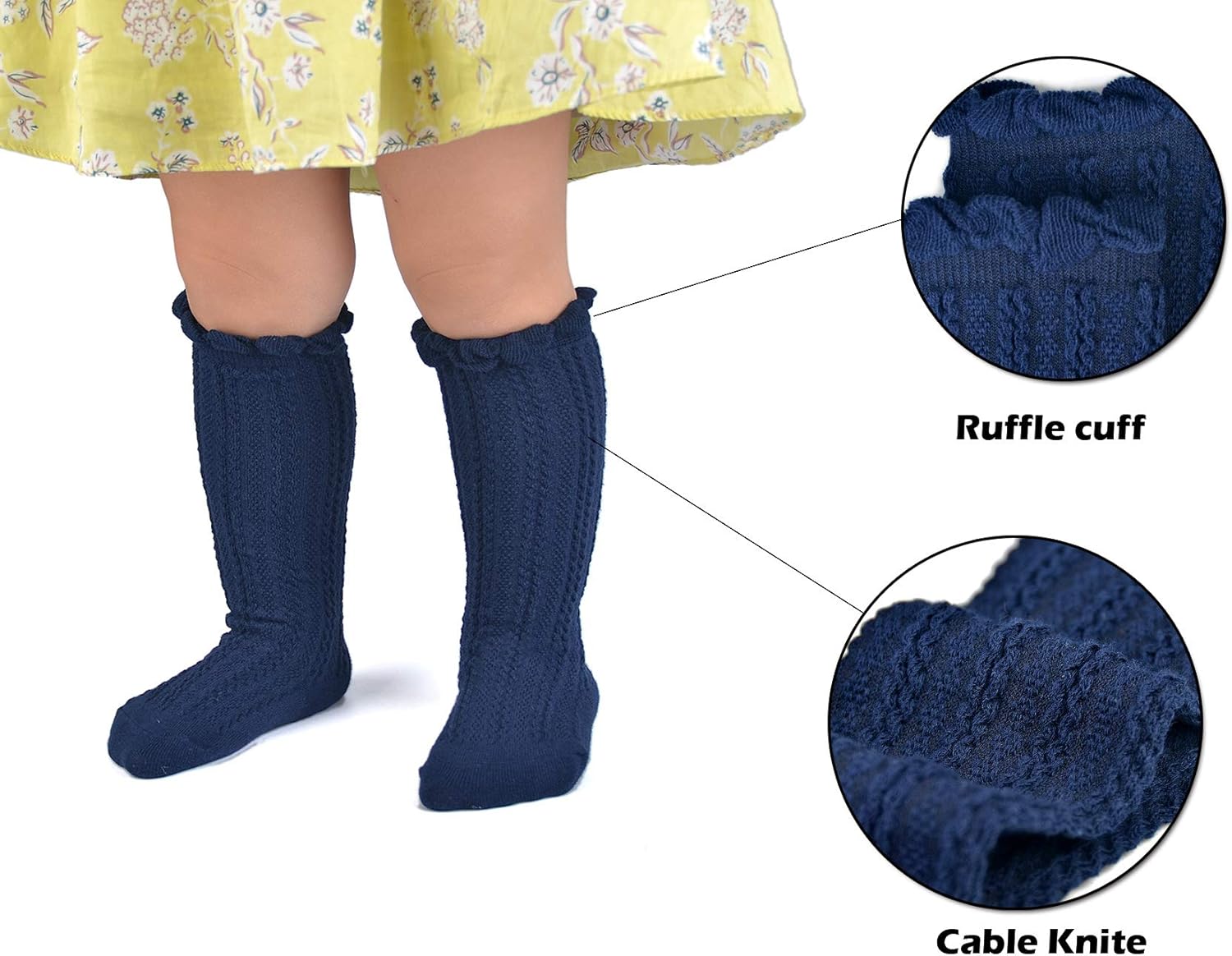 EPEIUS Baby Girls Knee High Socks Cotton Uniform Socks Tube Ruffled Stockings Newborn Infant Toddler (Pack of 3/5) - Image 3