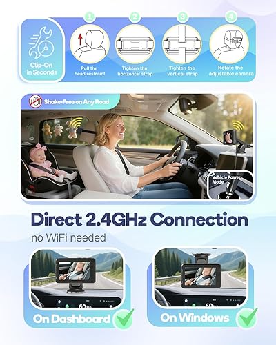 Miniatura 4 de Cámara inalámbrica para automóvil para bebé, monitor de bebé para automóvil, no necesita Wi-Fi, visión nocturna automática, lente ajustable de corte