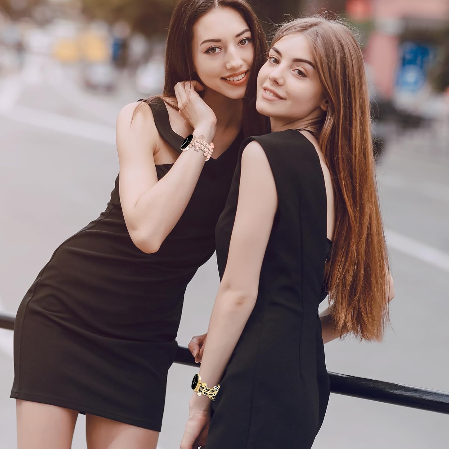 Stylish Metal Bands Compatible with Samsung Galaxy Watch 8 40mm 44mm/Galaxy Watch 8 Classic 46mm,Adjustable Double Chain Strap with Decorative Charms Accessories for Women - Image 7