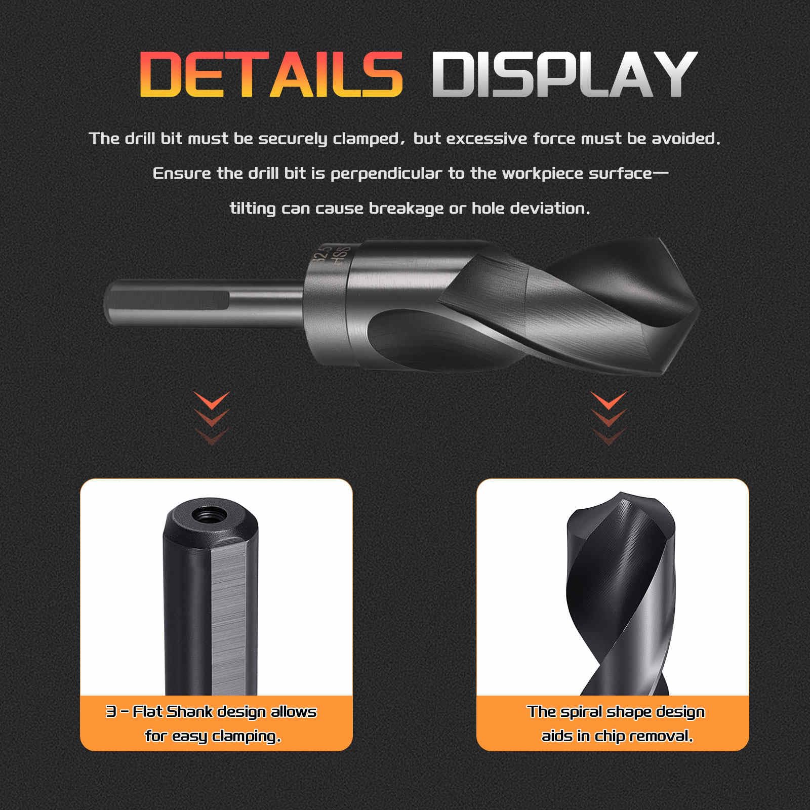 CoCud Drill Bit, 32.5mm Cutting Diameter, 1/2" Reduced Shank 3-Flat 4341 HSS Nitriding Black 118° Cutting Angle Bits - Image 3