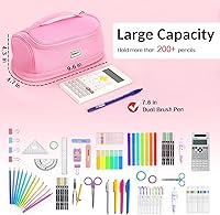 Vista 4 de Sooez - Estuche de gran capacidad para lápices, organizador de lápices con almacenamiento grande expandible, bolsa de papelería portátil de alta