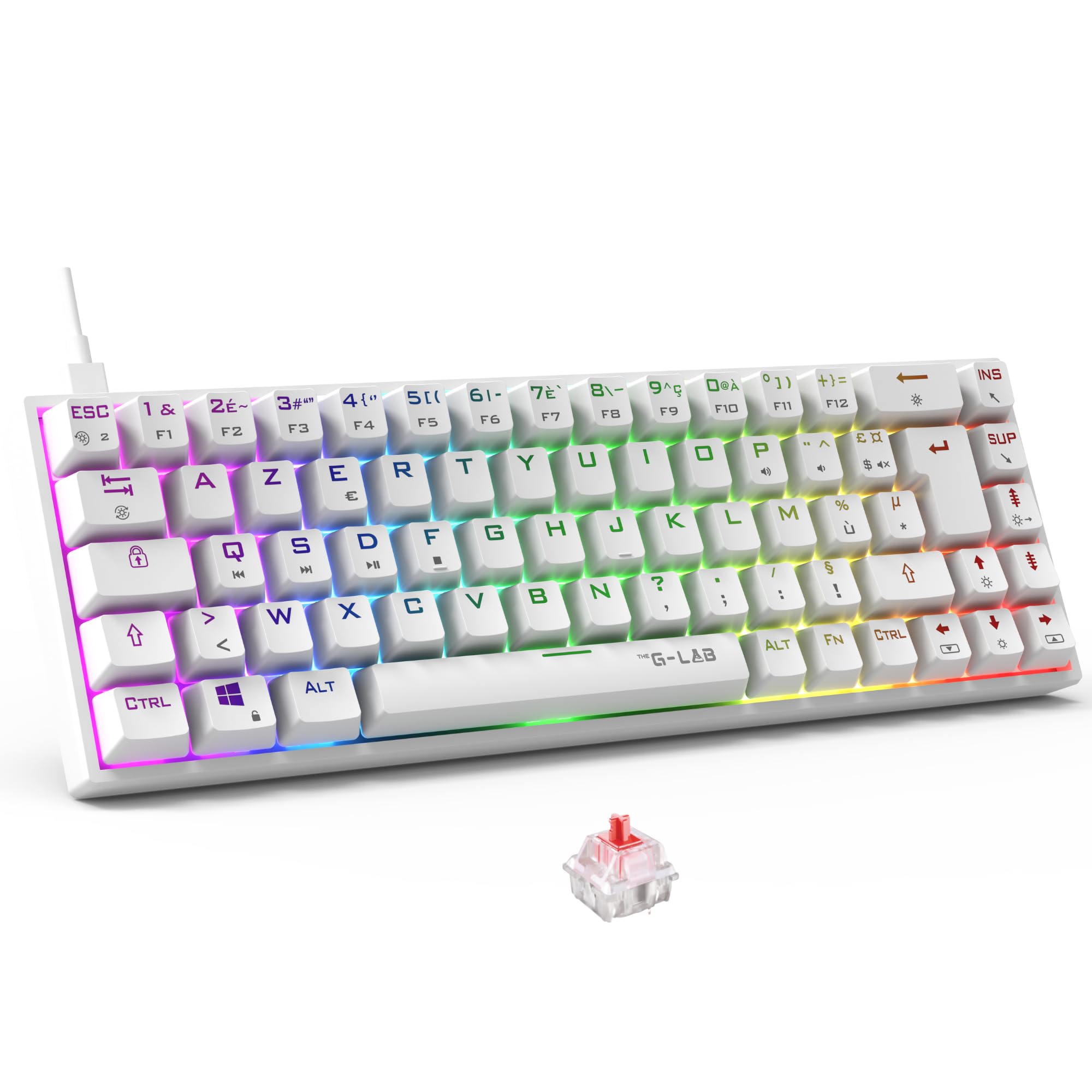 The G-Lab - Keyz Titanium ā Spanish Mechanical Keyboard 65% QWERTY, USB ā Gaming Keyboard with Red Switch, Customizable RGB Anti-ghosting, Programmable Macros ā For PC, PS4, PS5, Xbox ā New (White)