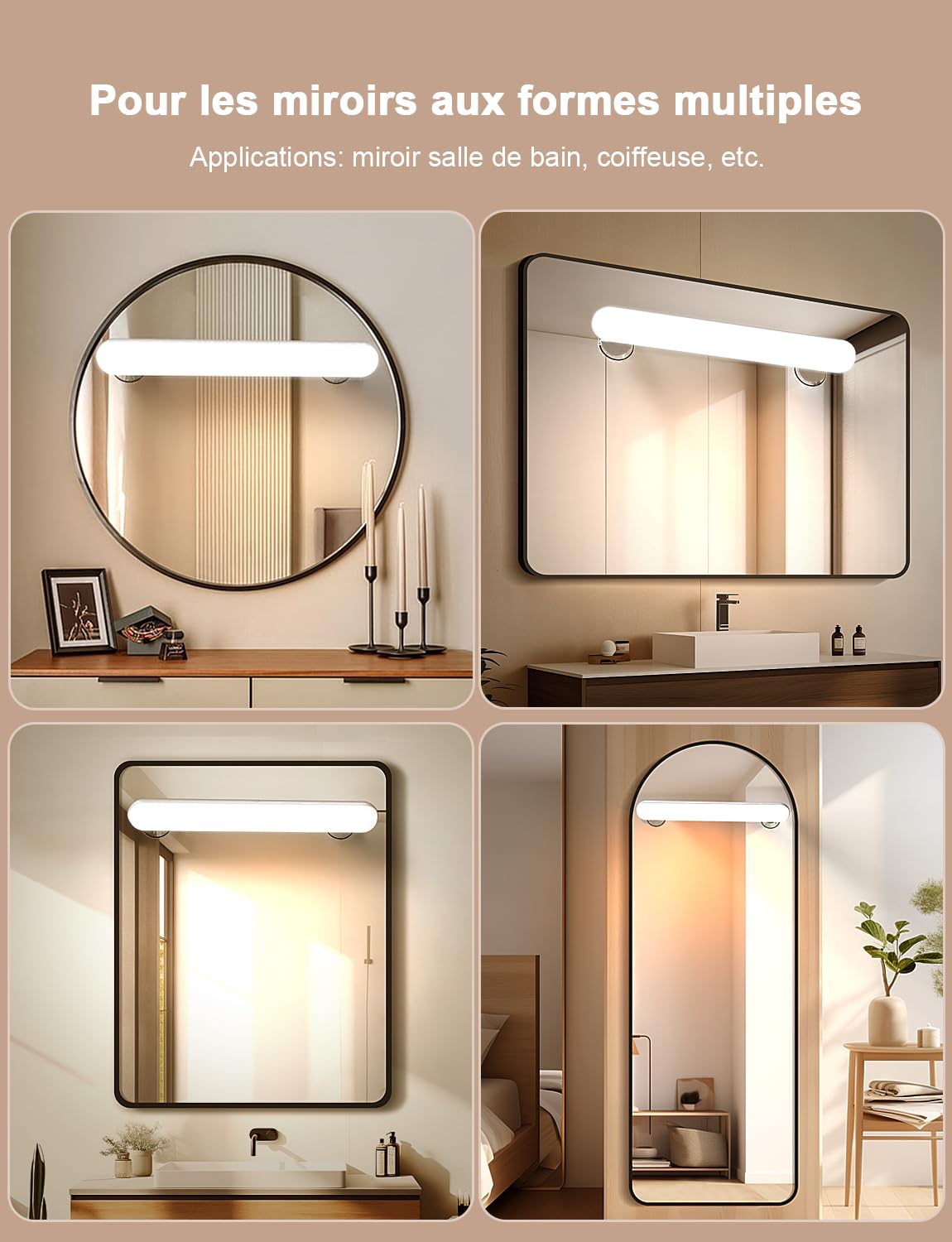 Sans Fil Lumiere Coiffeuse avec Adhésive Ventouse, Rechargeable 5000mAh Led Miroir Coiffeuse avec Télécommande, LED Pour Miroir 3 Couleurs, Lampe Maquillage Magnétique Portable, Pour les Salle de Bain