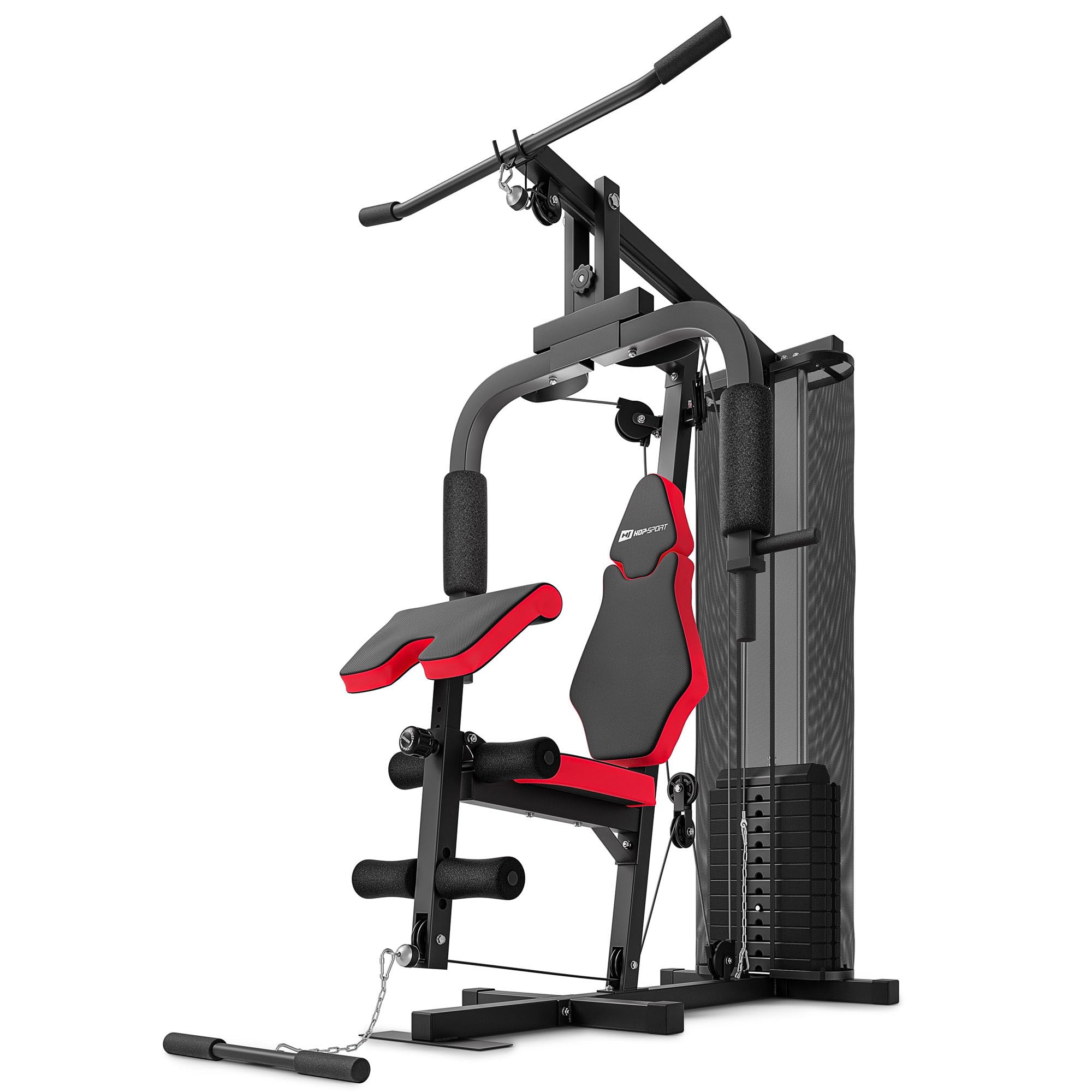 Hop-Sport Station de Musculation Multifonction Complet HS-1044K, Multigym avec 1 Station + 66 kg, Fitness Musculation Appareil avec poulie Haute, Papillon et tirage latéral
