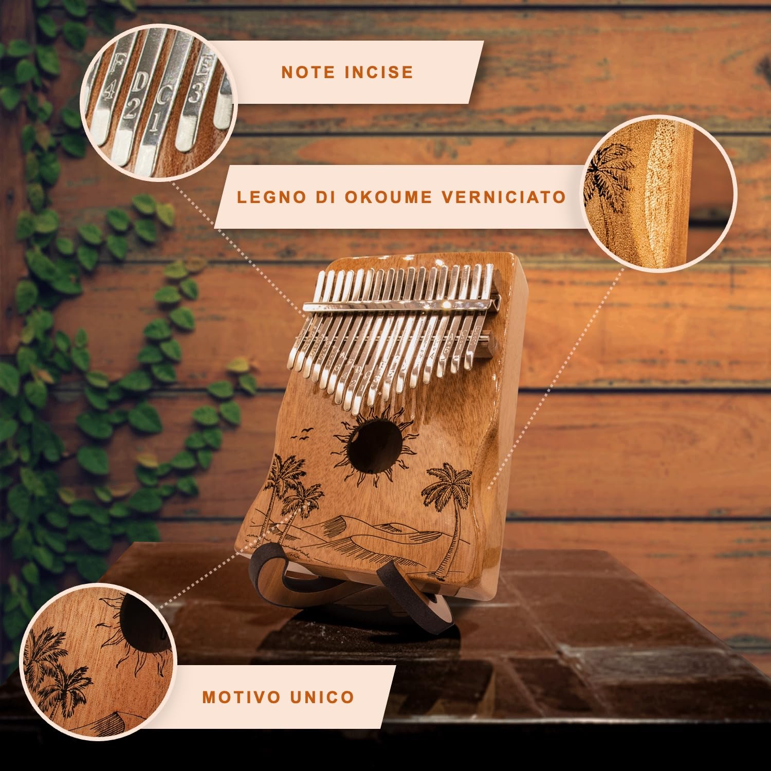 ORORA Kalimba 17 tasti pianoforte a pollice - Strumenti musicali per bambini e adulti - Ebook con 50 partiture incluso - Custodia e accessori per la manutenzione inclusi - Regalo originale