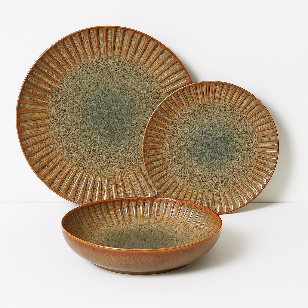 VAJILLA PORCELANA GRES MORDERNA CALIDAD 6 PERSONAS (18 PIEZAS) CERAMICA GRES CALIDAD (CASTAÑO)