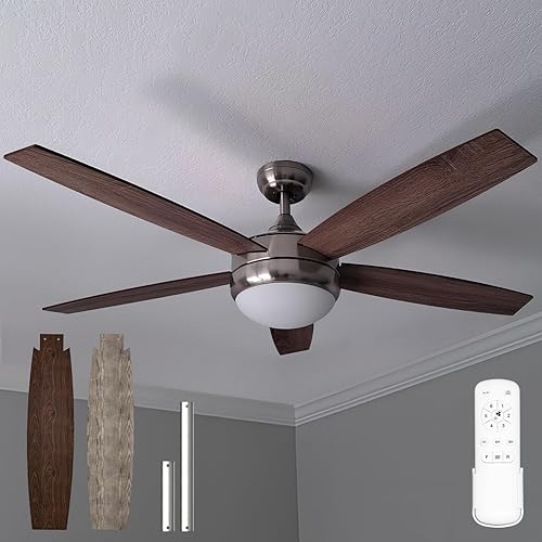 Frstem Ventilador de techo moderno de 52 pulgadas con luz y control remoto, aspas de doble cara nogal o roble gris, 5 aspas de perfil bajo de 6