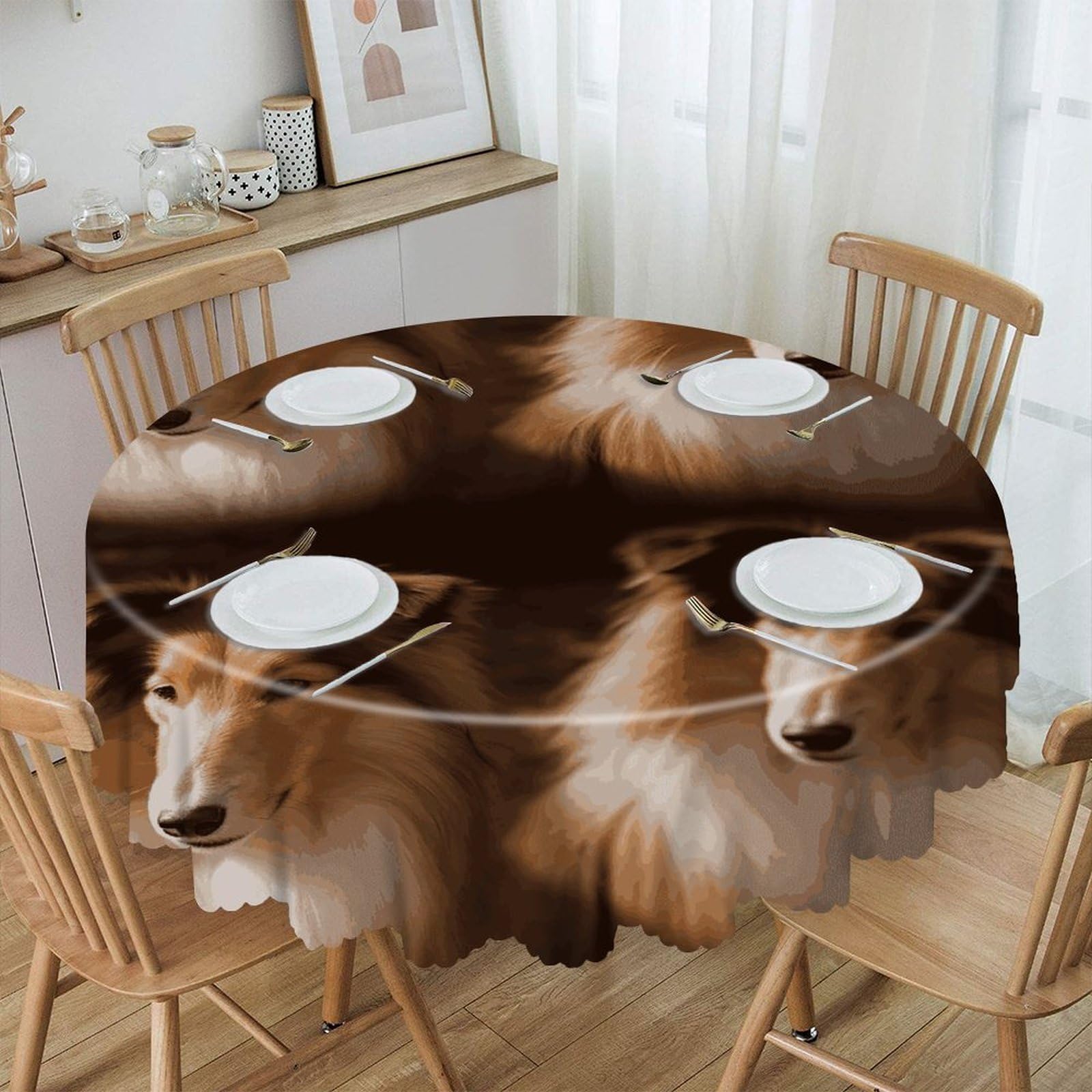 FekiLoot Shelties Round Tablecloth 60 Inch Waterproof Heavy Duty Table Cloth Spillproof Washable Table Cover Wrinkle Resistant Tablecloths Decorative Table Cloths