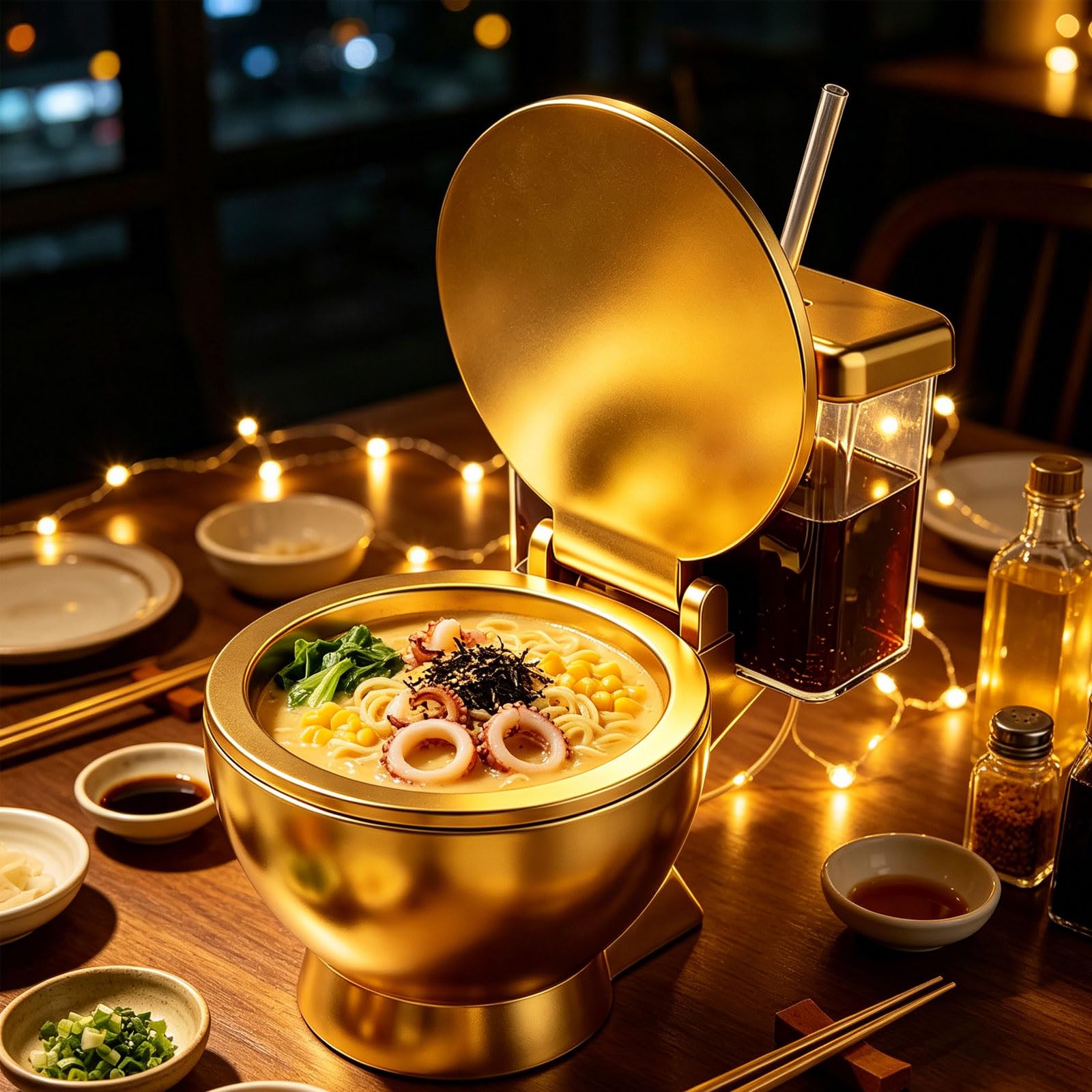 Gruppo ramen unico per tazza da toilette in metallo per pasti giocosi e ciotola per ramen novità facile da pulire