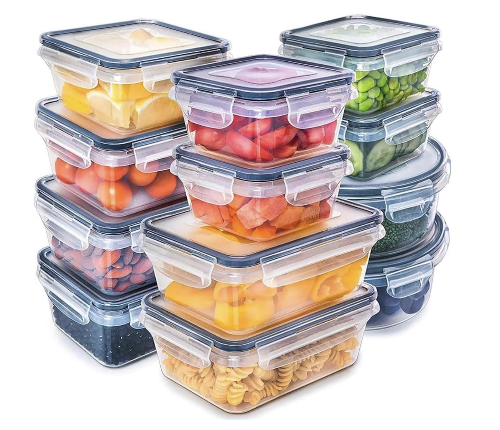COOLBABY Arify - 12 Pcs Airtight Meal Prep Container Set with Locking Lids, Reusable Plastic Food Storage Containers, Stackable Kitchen Organizer Boxes, Tupperware, BPA Free & Microwave Freezer