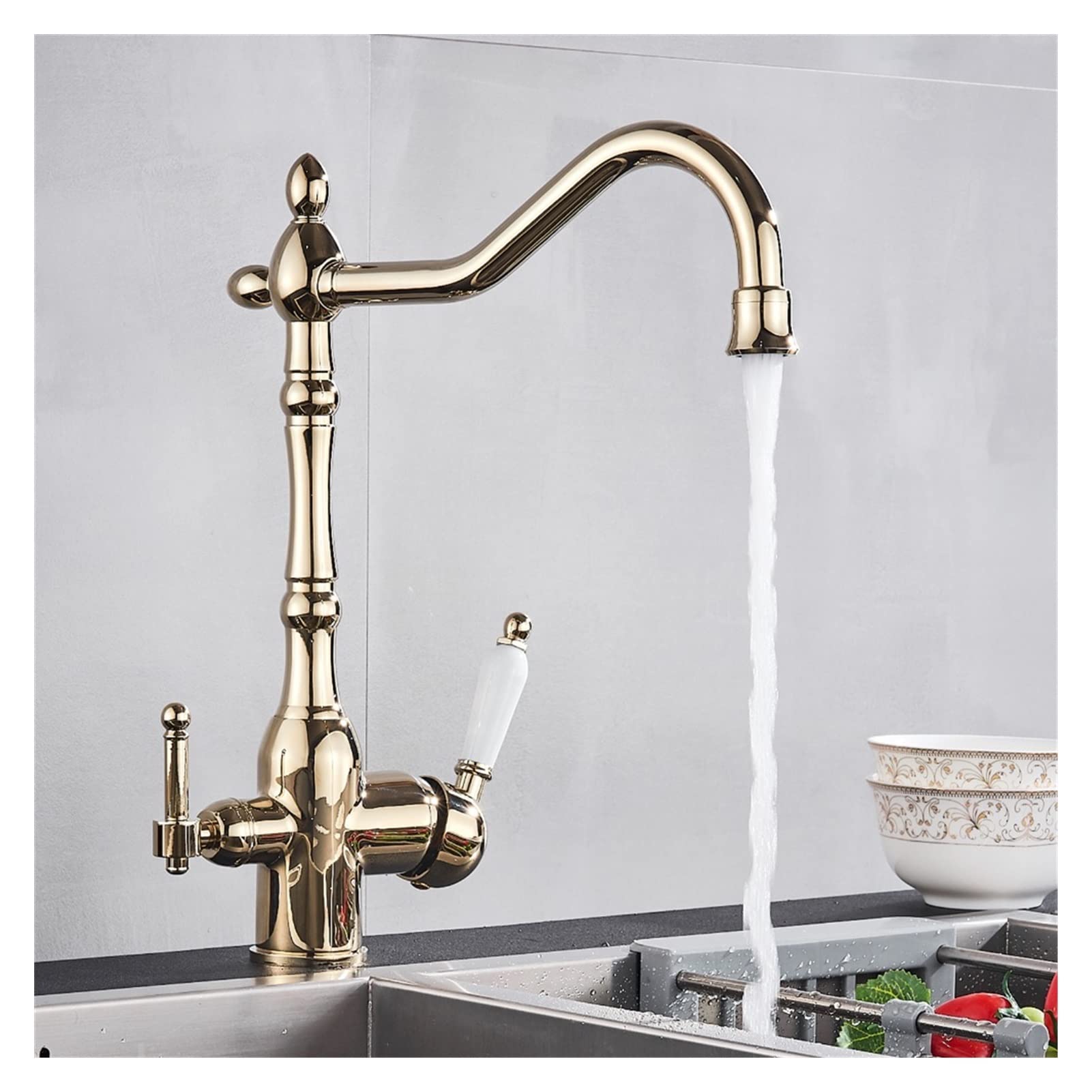 ZQFHSX Pure Water Sink Faucet - Ceramic Handles, Hot and Cold Mixer Taps, Deck Mounted