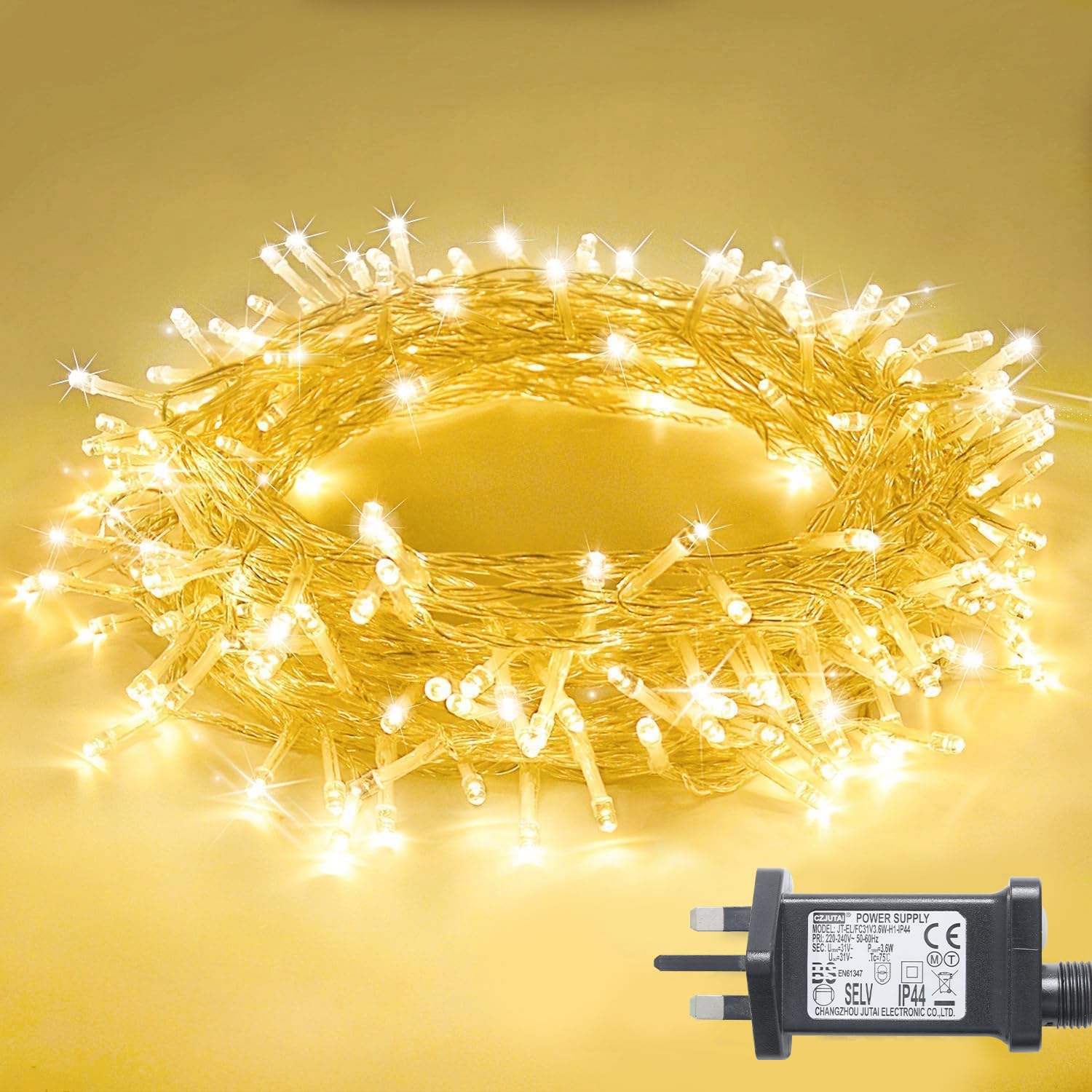 Jmexsuss Warm White 100 Led Fairy Lights Plug In,10M/33Ft Outdoor String Lights Mains Powered Waterproof, 8 Modes Connectable Christmas Lights For Bedroom Patio Garden Decor,
