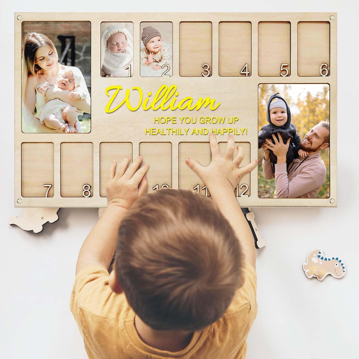 My First Year Photo Frame Personalized Wooden Photo Frame with Baby Name Picture Wood First Year Milestone Photo Frames 12 Monthly Picture Frames 1st Birthday Decorations Baby Keepsake Customized Gift