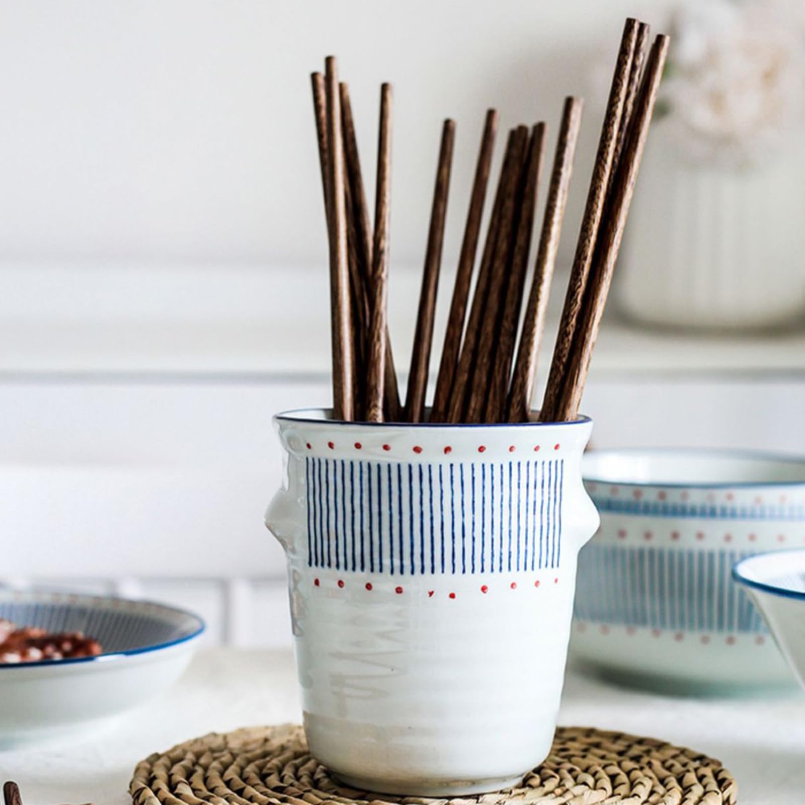 Uchwyt na przybory kuchenne, 10 cm szer. + 14 cm wys. ceramiczny uchwyt na przybory kuchenne na blat, z otworami drenażowymi i tacą, duży garnek na przybory do dekoracji blatu kuchennego, organizer na