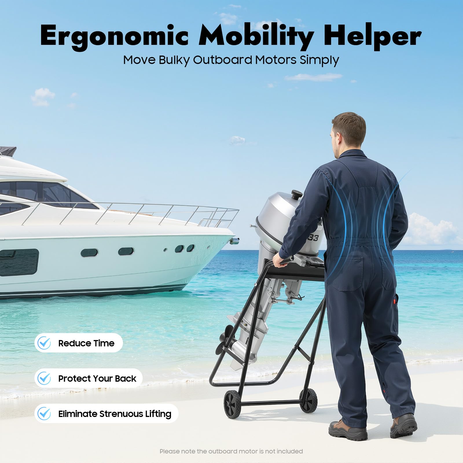 Carro de Transporte Plegable para Motor Fueraborda - 70 kg de Capacidad, Soporte para Motor, Remolque de Barco con Rueda Sólida