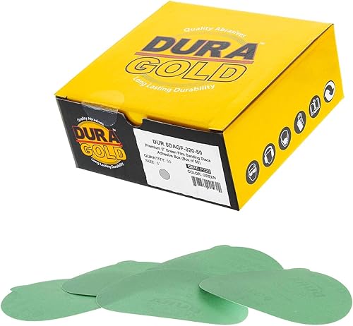 Miniatura 15 de Dura-Gold Discos de lija PSA de película verde de 5 pulgadas, grano 180 (caja de 50), discos de papel de lija autoadhesivos con parte trasera