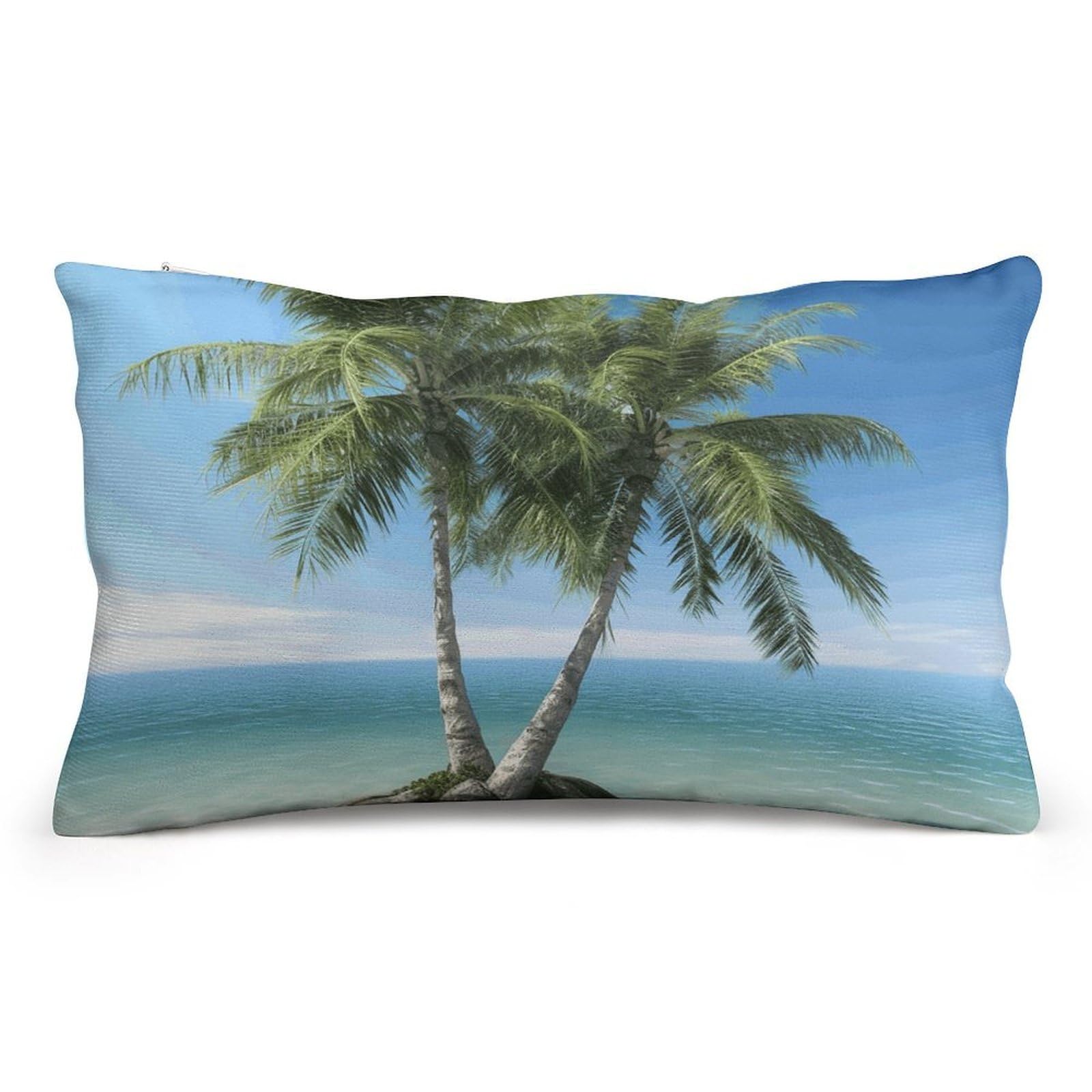 Velvet Pillowcases Standard Size 8"x12", Ultra Soft Breathable Pillow Cases for Bed, Luxury Cozy Fuzzy Pillow Shams, Lumbar Pillow Cover, Sea Palm Trees Cushion Case Home Decor