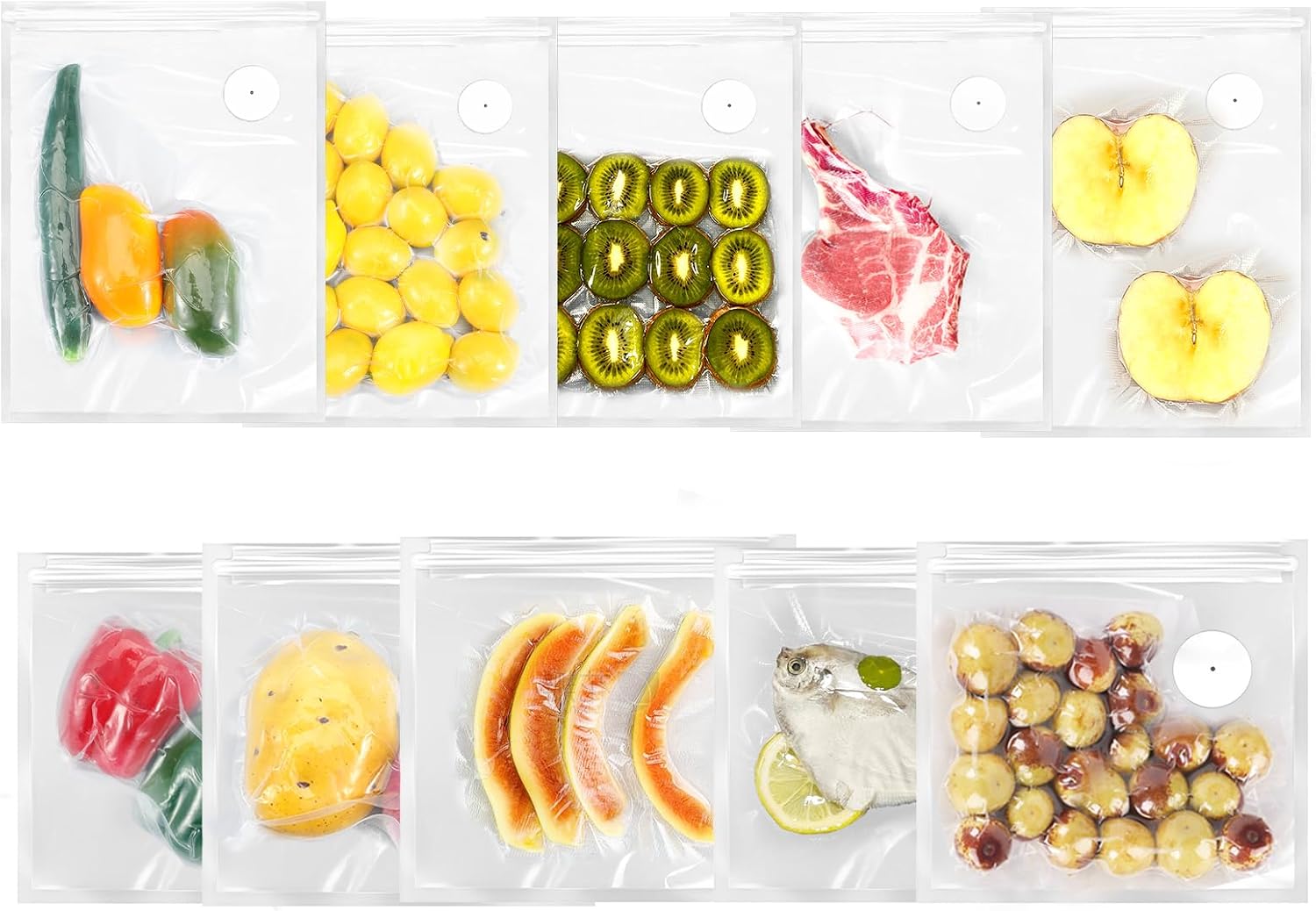 40 Pcs Reusable Vacuum Sealer Bags for Food with 4 Clips, Vacuum Food Storage Bags for Food Saver with Air Valve, Compatible with Most Handheld Vacuum Sealers (20 S, 8.3"×8.7"+20 L, 10" x 13.4")