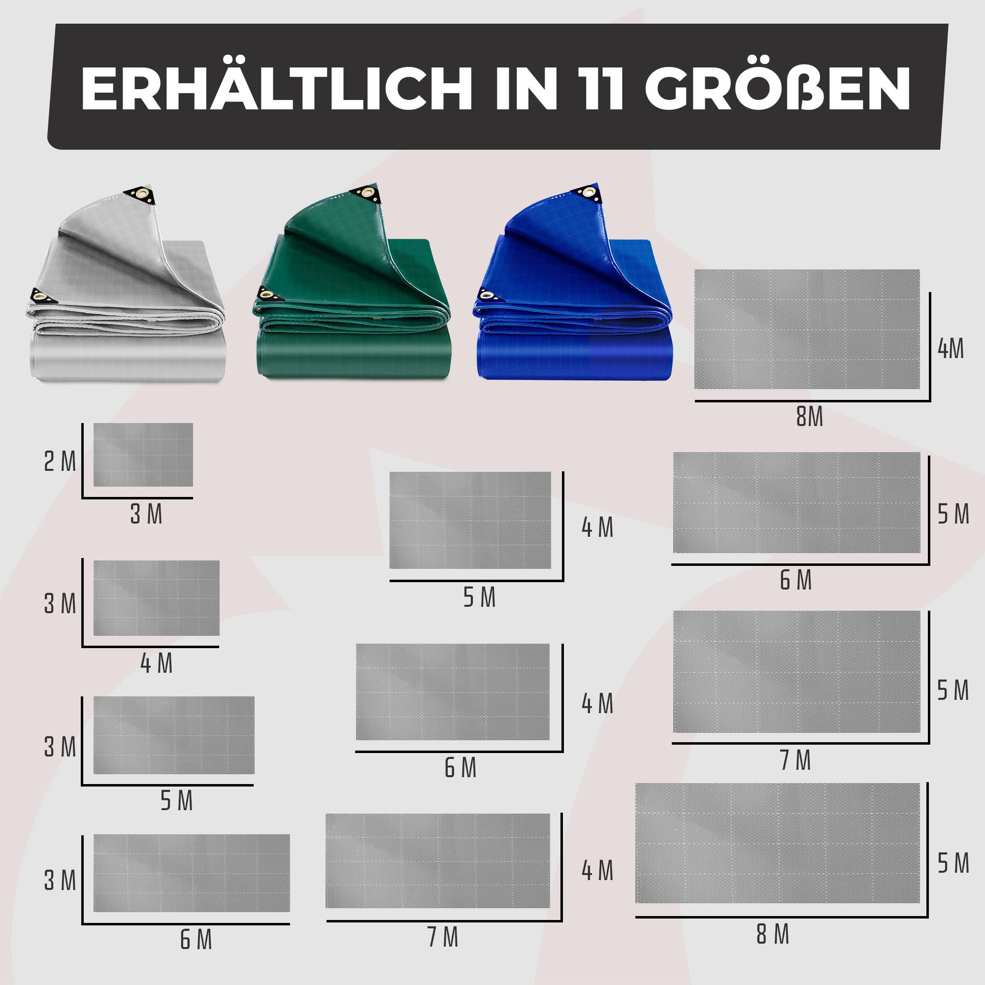 ROTFUCHS Premium Abdeckplane mit Ösen 300 x 200 cm, 6m² - 700 g/m² PVC Ripstop-Gewebe Reißfest & Wasserdicht | Universell für Pool, LKW, Holz Gartenmöbel | Abdeckung, Schutzplane, Gewebeplane
