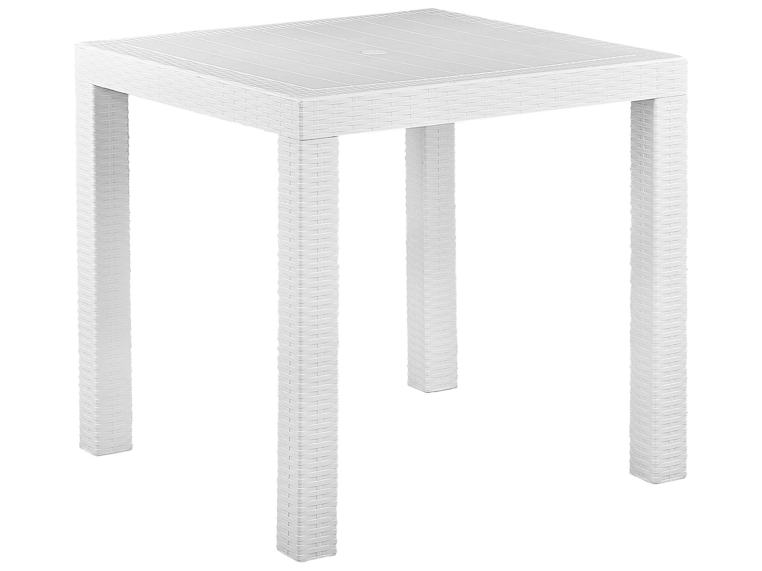 Beliani Table d'Extérieur Carrée 80 x 80 cm Blanche Effet Rotin pour Jardin ou Terrasse