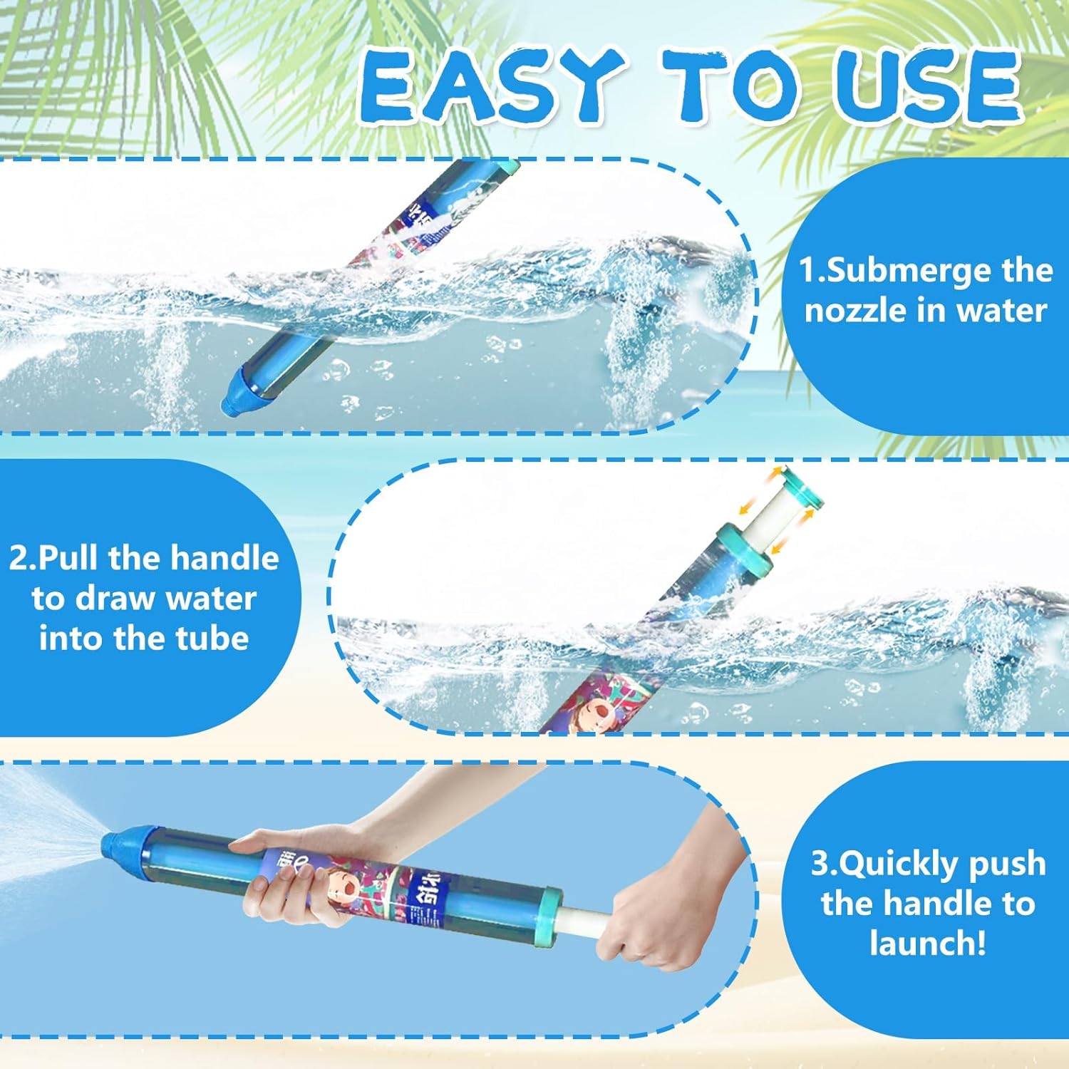 4Pcs Firework Water Guns, Fireworks Style Water Spray, Romantic High Pressure Pull-Out Sprinkler for Couples, Pool Party, Beach, Outdoor and Interactive Game - Image 3