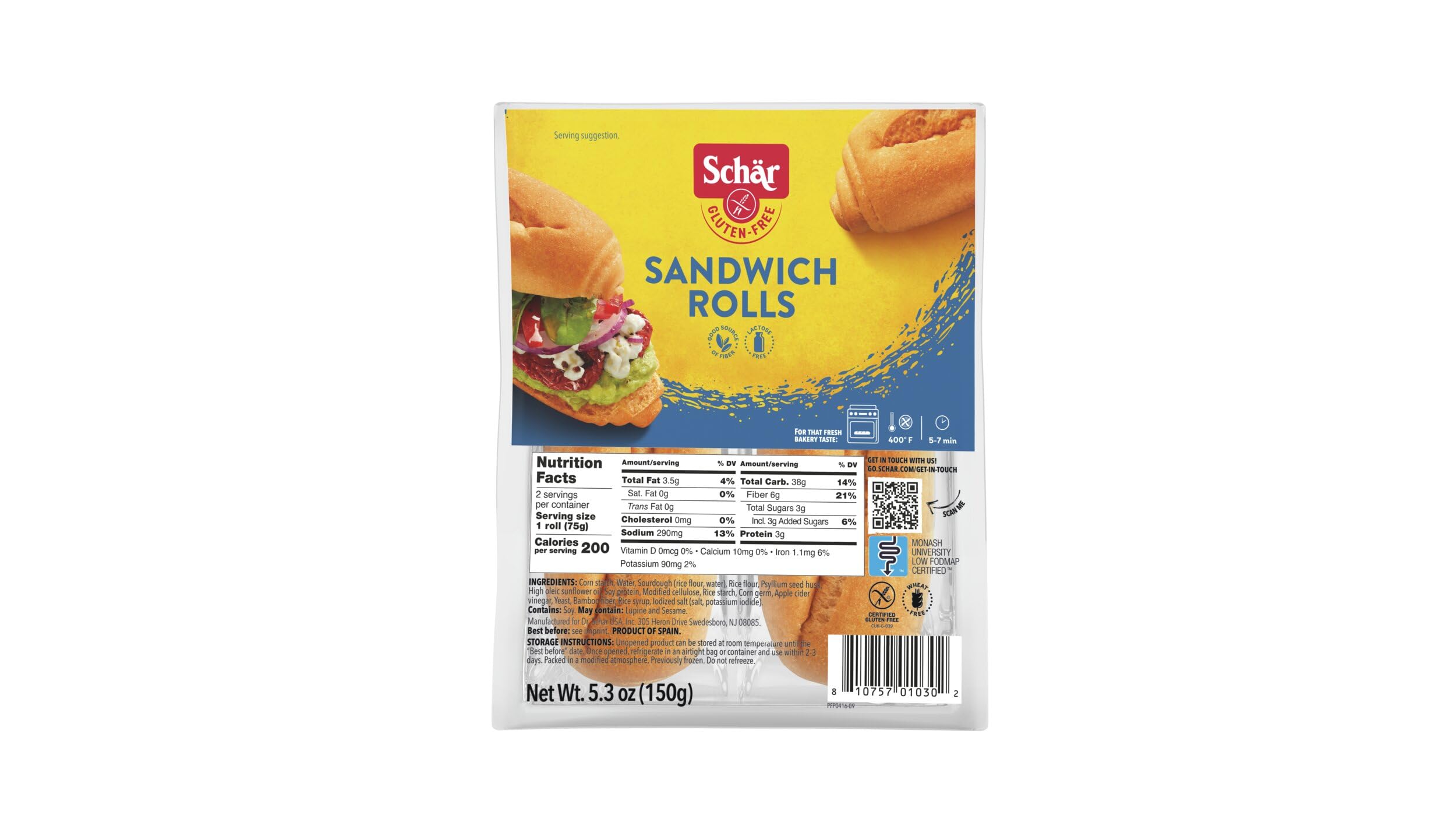 Schar Gluten Free Sub Sandwich Rolls, 5.3 Ounce (Pack of 6)