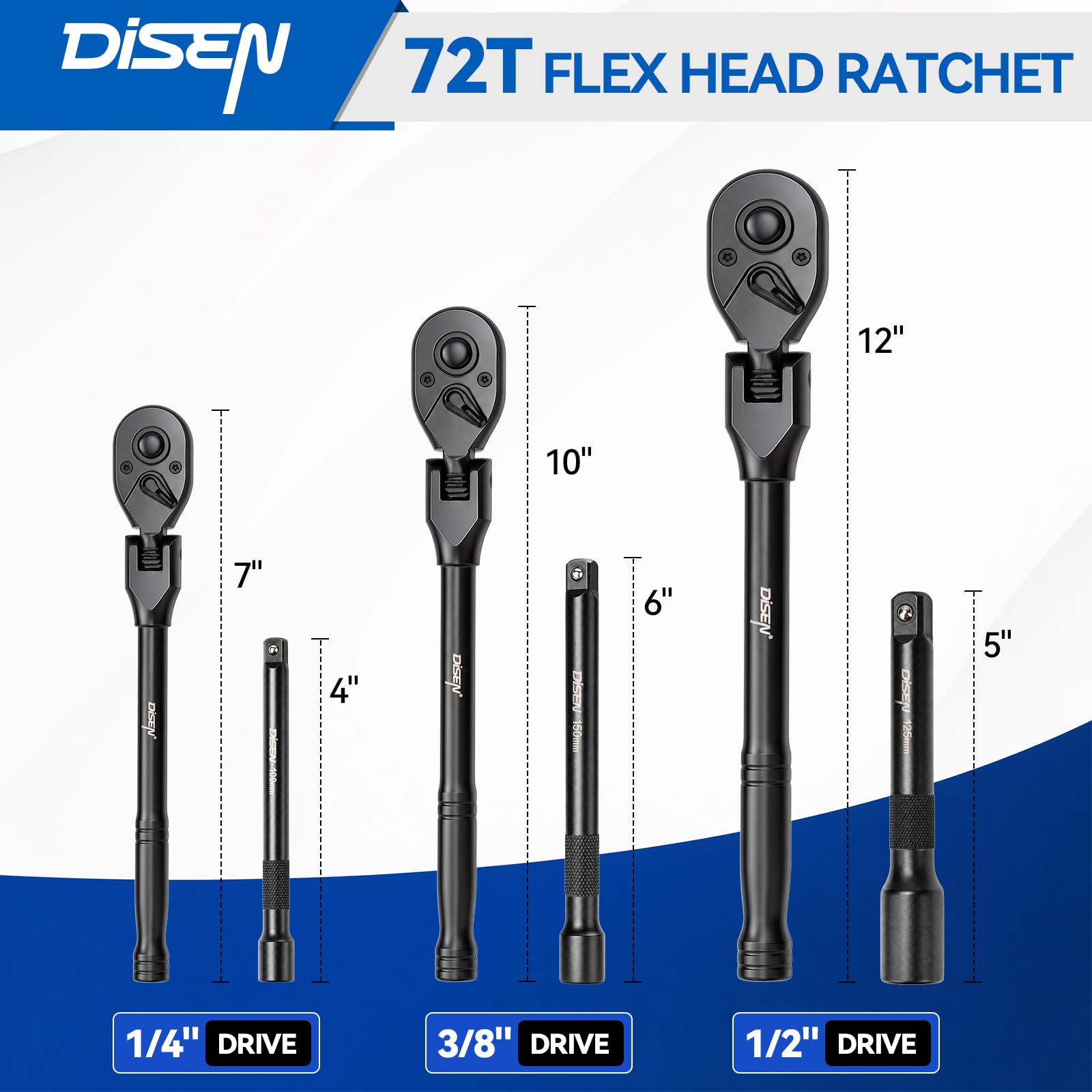 DISEN Flex Head Ratchet Set - 3 Piece Drive Set -2