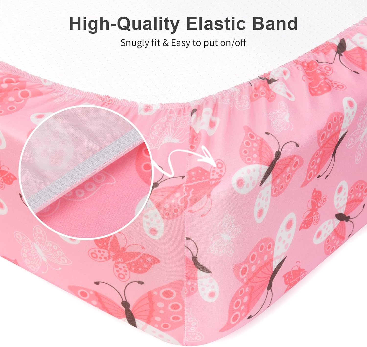 Baby Crib Sheets 2 Pack for Boys and Girls Fit for Standard Crib Toddler Mattress Breathable Soft Microfiber Baby Sheet 28x52x8in(Daisy & Black Butterfly) - Image 5