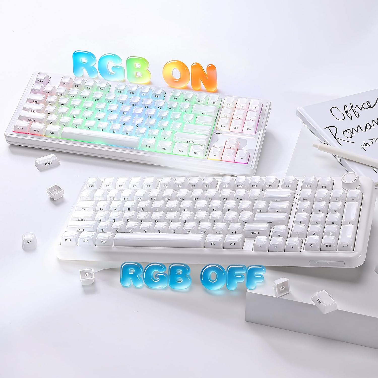 YUNZII Jelly PBT Keycap Set,113 Keys Custom Keycap with Keycap Puller,Laser Etching OEM Profile Keycap Compatible with 65% 75% 96% Full Size for Cherry Gateron MX Switches Mechanical Keyboard (White)