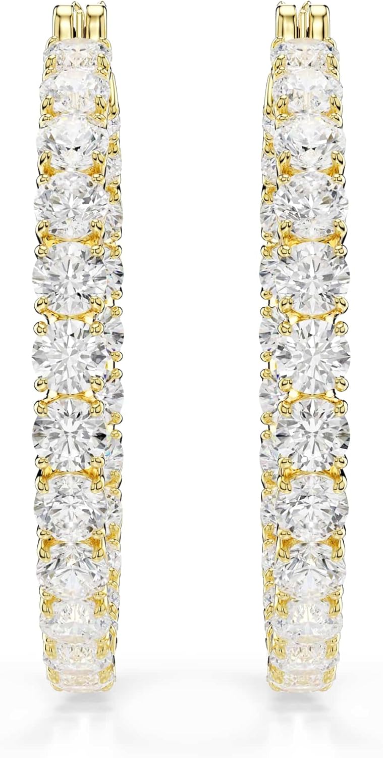 Swarovski Matrix hoop earrings, Round cut, White, Gold-tone plated