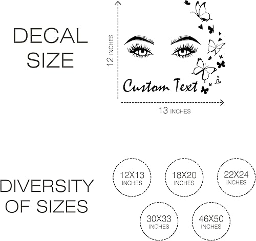 Miniatura 3 de A TOP DESIGN Calcomanía de pared con diseño de ojos hermosos con cejas y mariposas con texto personalizado, calcomanía de pared para habitación de