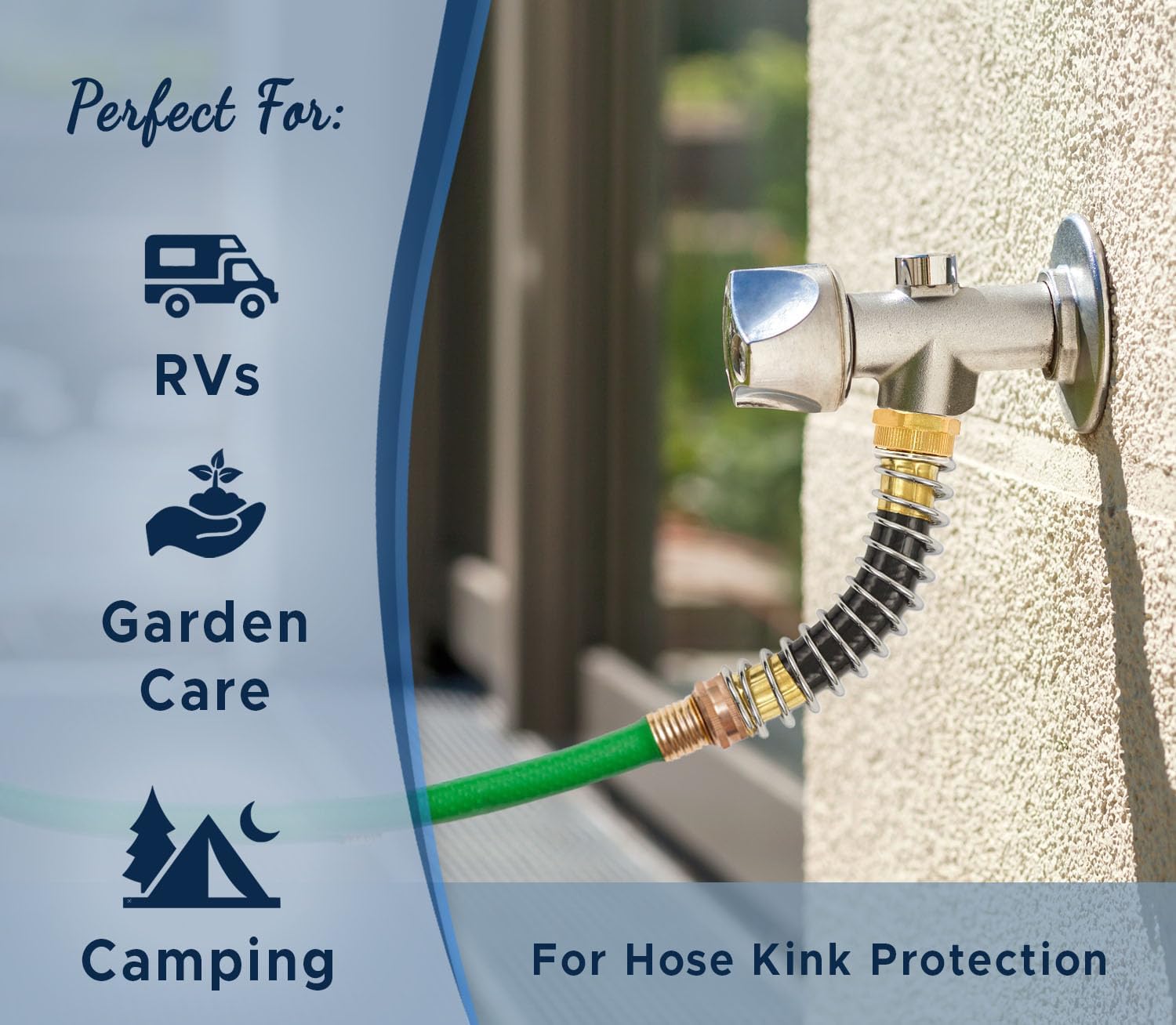 Morvat 10FT Stainless Steel Garden Hose with Brass ON/OFF Valve, Crush Resistant PLUS 2 Pack Coiled Brass Garden Hose Kink & Strain Protector, Connector for Water Valve & Faucet, with Washers & Tape