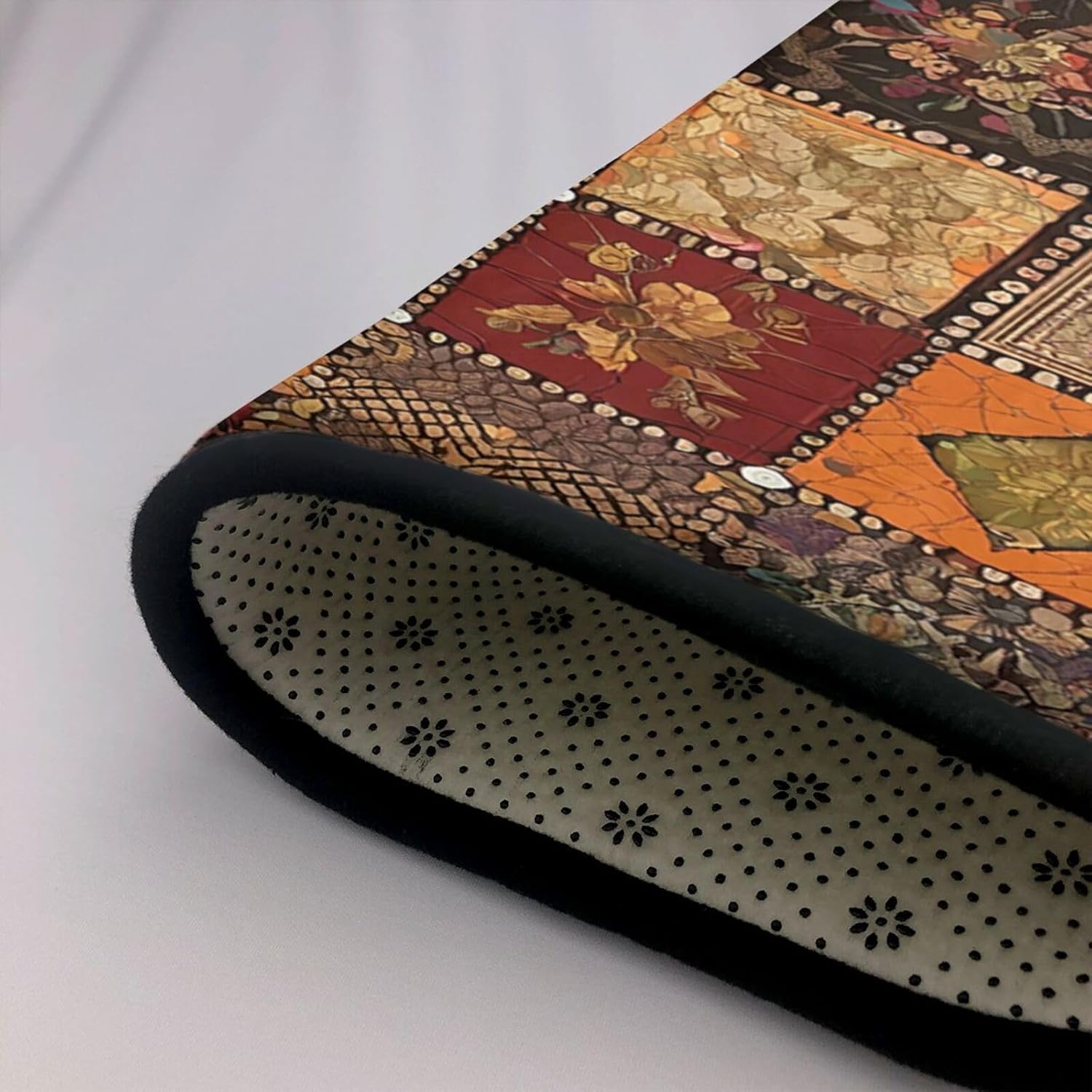 Flannel Non-Slip (African Style Patchwork) Rug Pad 80×50in Soft Washable Protective for Hardwood Floors Bedroom Bathroom Living Room