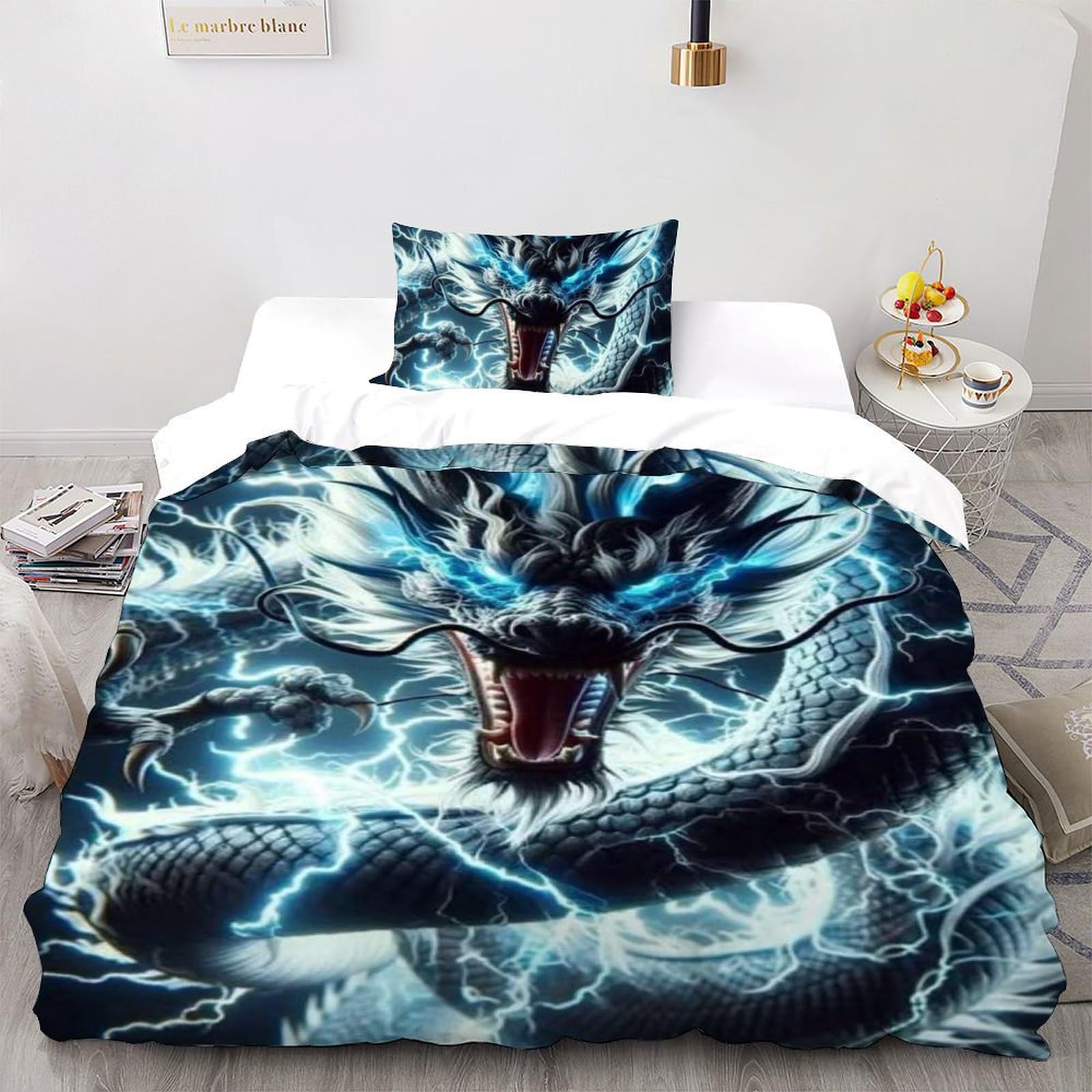 Housse de couette single dragon flying 135x200cm le cadeau idéal pour anniversaire de garçon