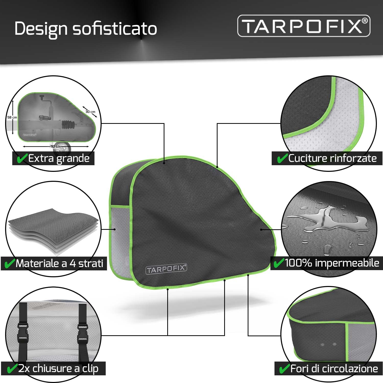 Tarpofix® Copritimone caravan con strisce riflettenti - Copri gancio roulotte universale per roulotte con doppia chiusura a scatto - Copri gancio traino per rimorchi con gancio