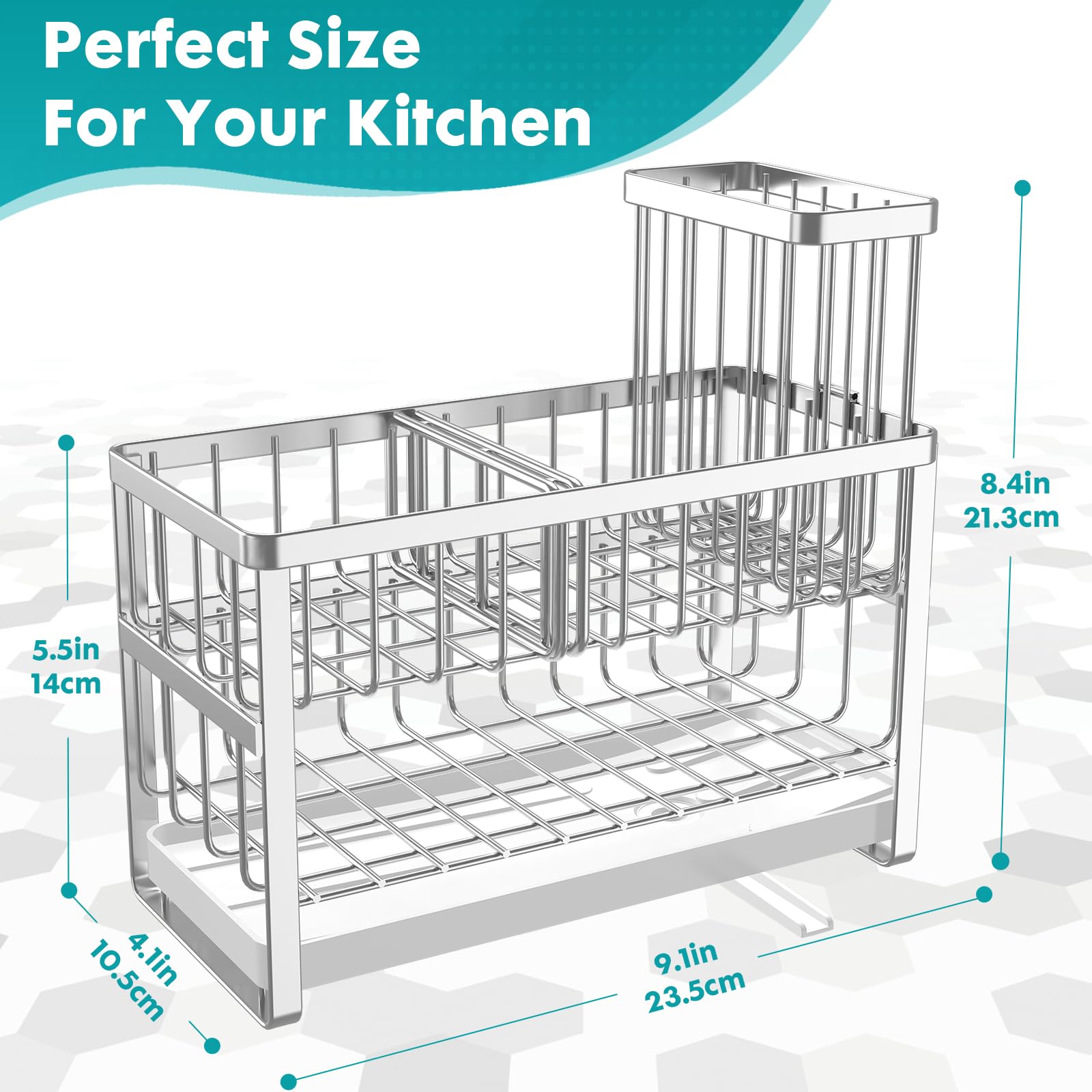 Sinnsally Soporte de esponja para organizador de fregadero de cocina, soporte para cepillo de platos de 2 niveles, soporte para utensilios de acero inoxidable, dispensador de jabón, accesorios de