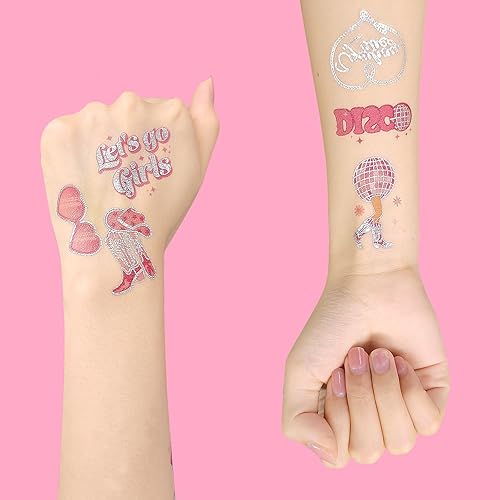 Miniatura 3 de Tatuajes de despedida de soltera, tatuajes temporales de discoteca vaquera, vaquera disco rosa Let's Go Girls para mujeres y niñas, decoraciones de