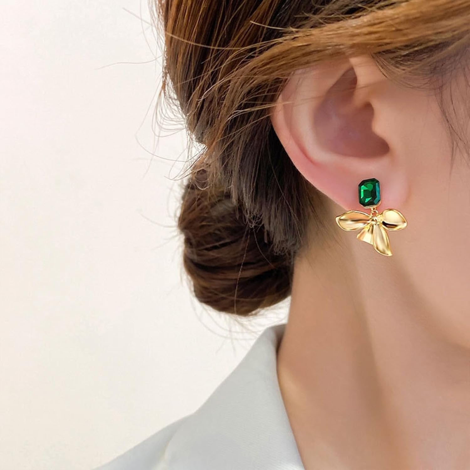 W WEILIRIAN Vintage Square Emerald Earrings Gold Flower Drop Earrings Green Crystal Stud Earrings Green Cz Earrings Metal Flower Earrings Jewelry for Women - Image 2