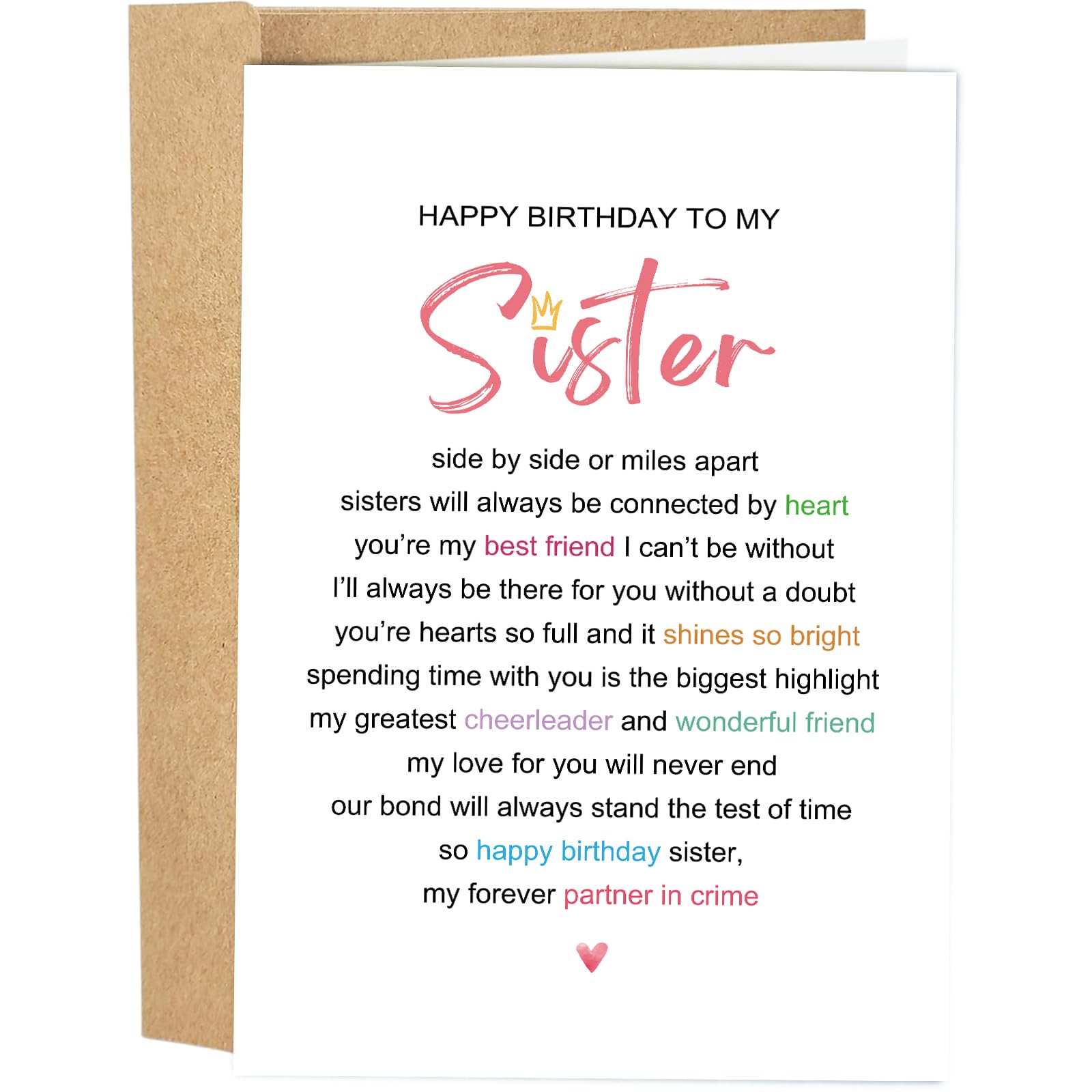 Naixiwen Heartfelt Birthday Card for Sister, Funny Sister Birthday Card from Brother Sis, Happy Bday Gift from Cousin, My Forever Partner In Crime