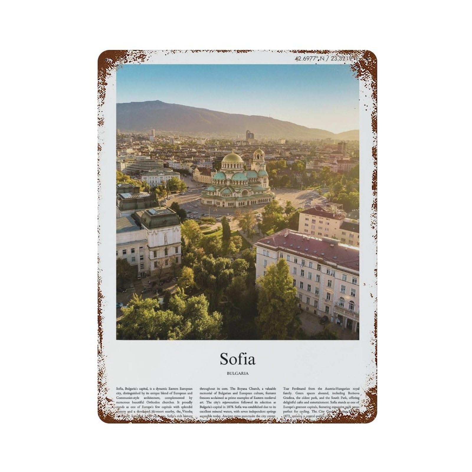 xiaoxiaoshen Sofia Bulgaria City Scenery Wall Decor Art Metal Tin Poster Modern Home Decor Art Home Bar Shop Decorations Vintage Sign 40x30cm